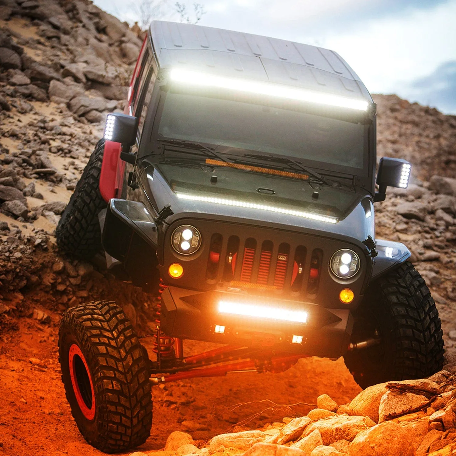 12Inch Amber 300W Triple Row Led Light Bar with 16AWG 5Pin Rocker Switch Wiring Harness Kit 1 Lead