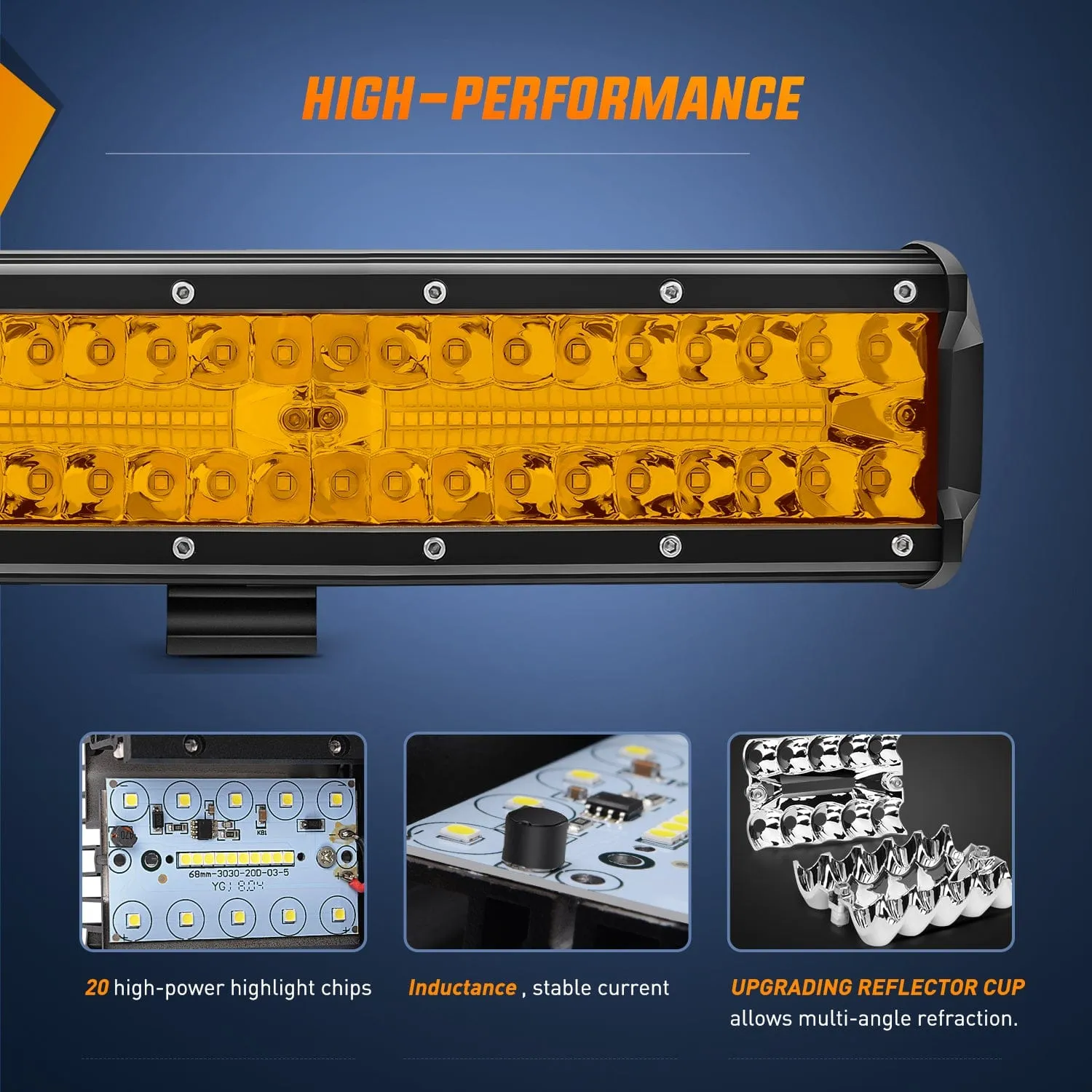 12Inch Amber 300W Triple Row Led Light Bar with 16AWG 5Pin Rocker Switch Wiring Harness Kit 1 Lead