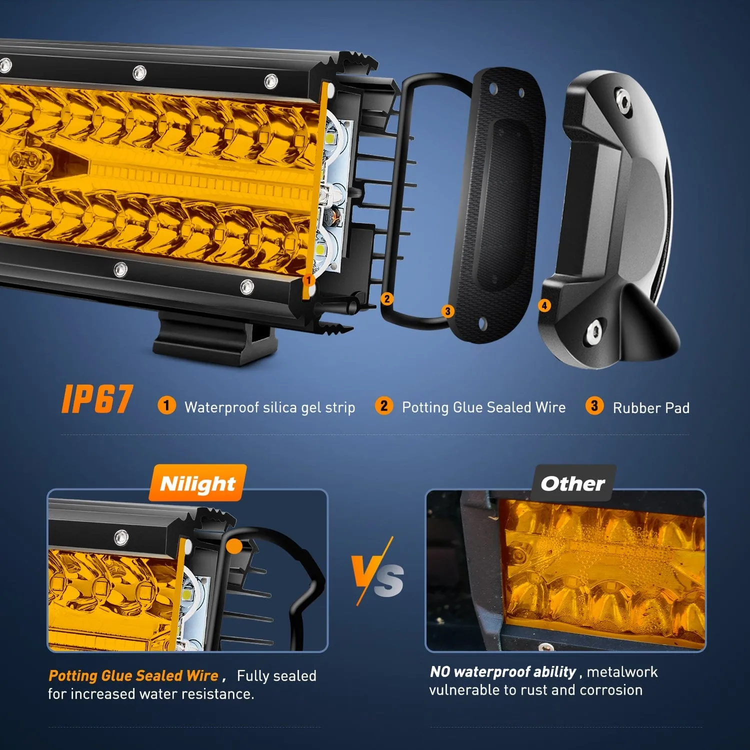 12Inch Amber 300W Triple Row Led Light Bar with 16AWG 5Pin Rocker Switch Wiring Harness Kit 1 Lead
