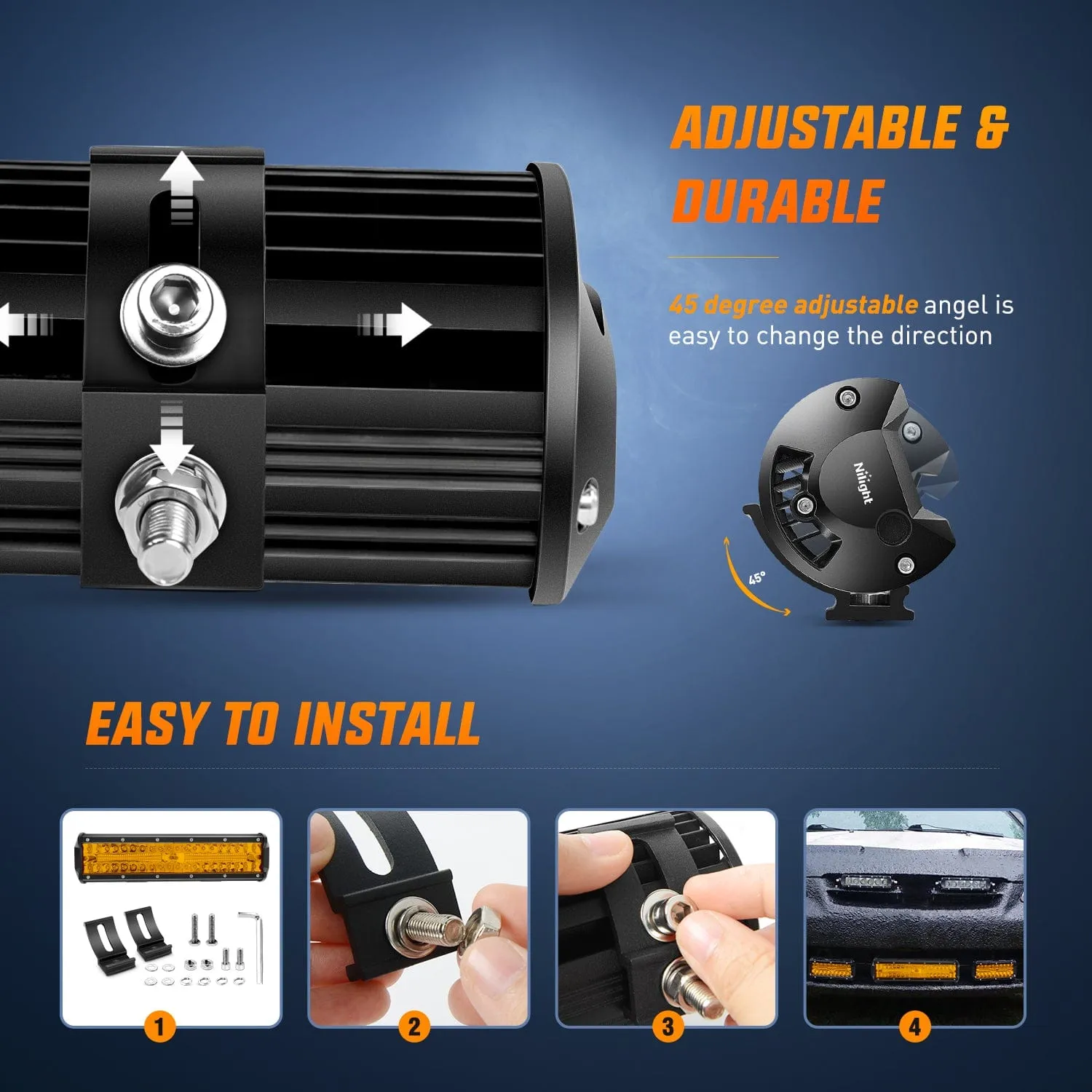 12Inch Amber 300W Triple Row Led Light Bar with 16AWG 5Pin Rocker Switch Wiring Harness Kit 1 Lead