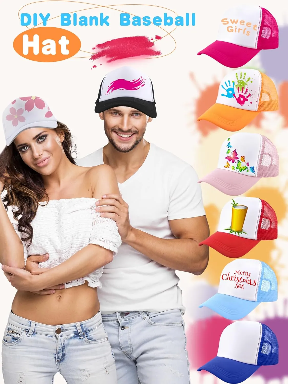 16 Pack Adult Sublimation Trucker Hats DIY Blank Baseball Cap Summer Trucker Caps Bulk