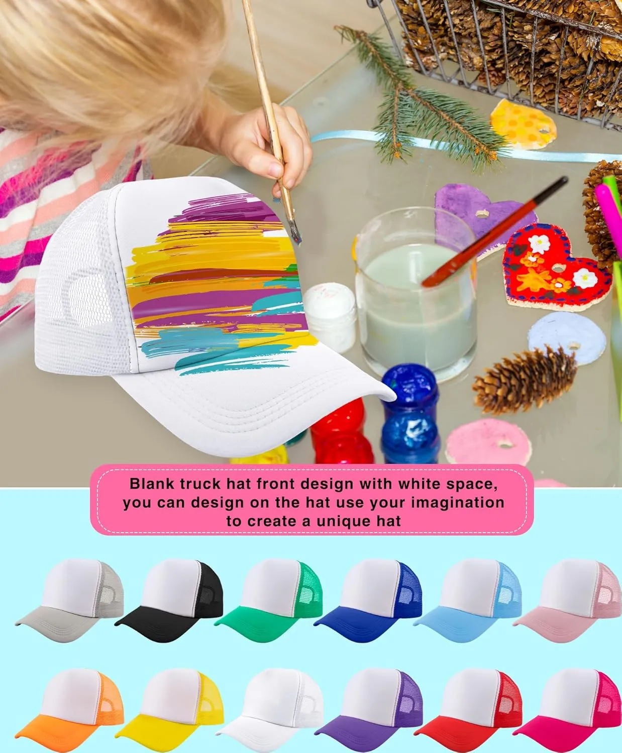 16 Pack Adult Sublimation Trucker Hats DIY Blank Baseball Cap Summer Trucker Caps Bulk