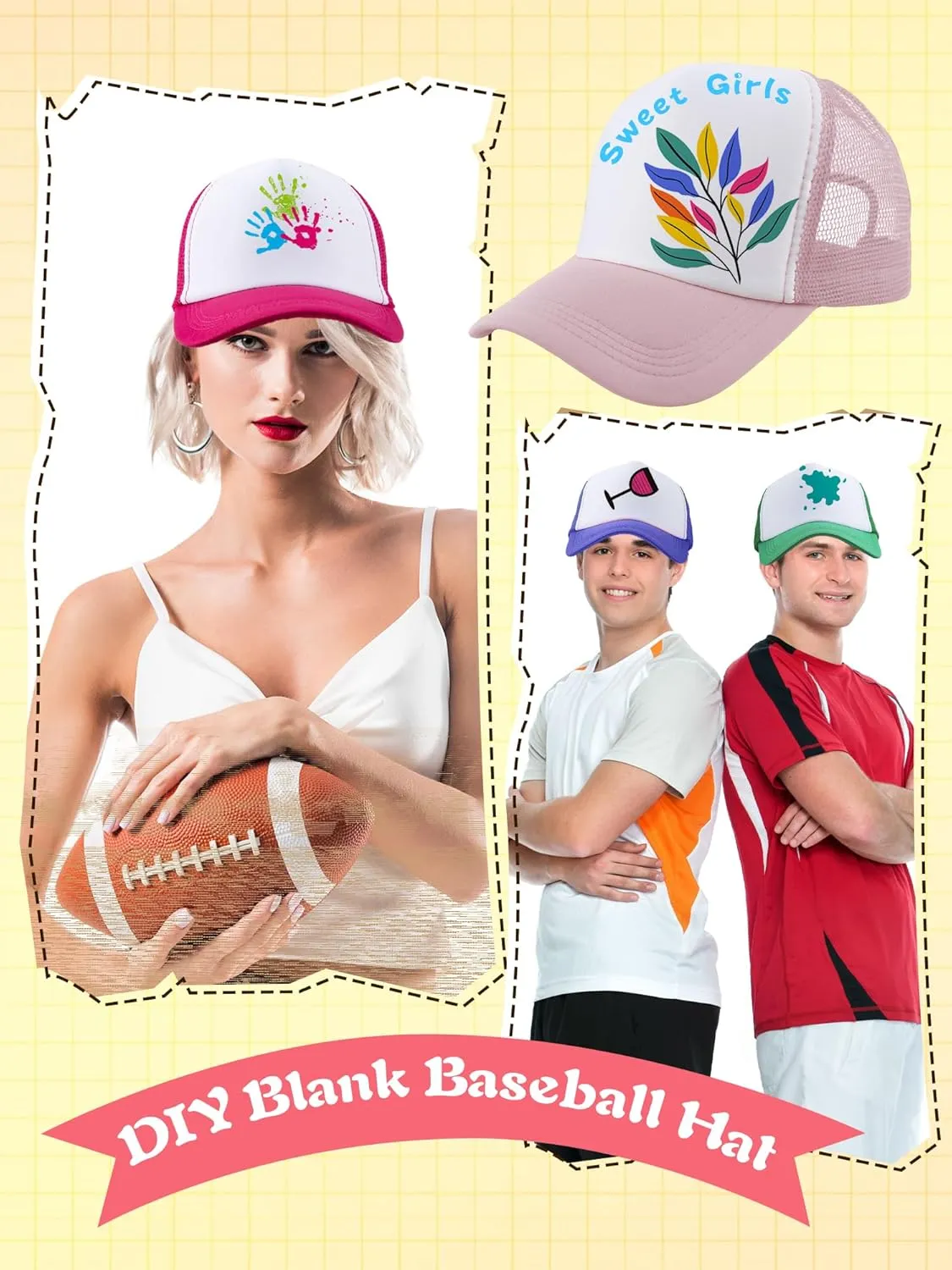 16 Pack Adult Sublimation Trucker Hats DIY Blank Baseball Cap Summer Trucker Caps Bulk