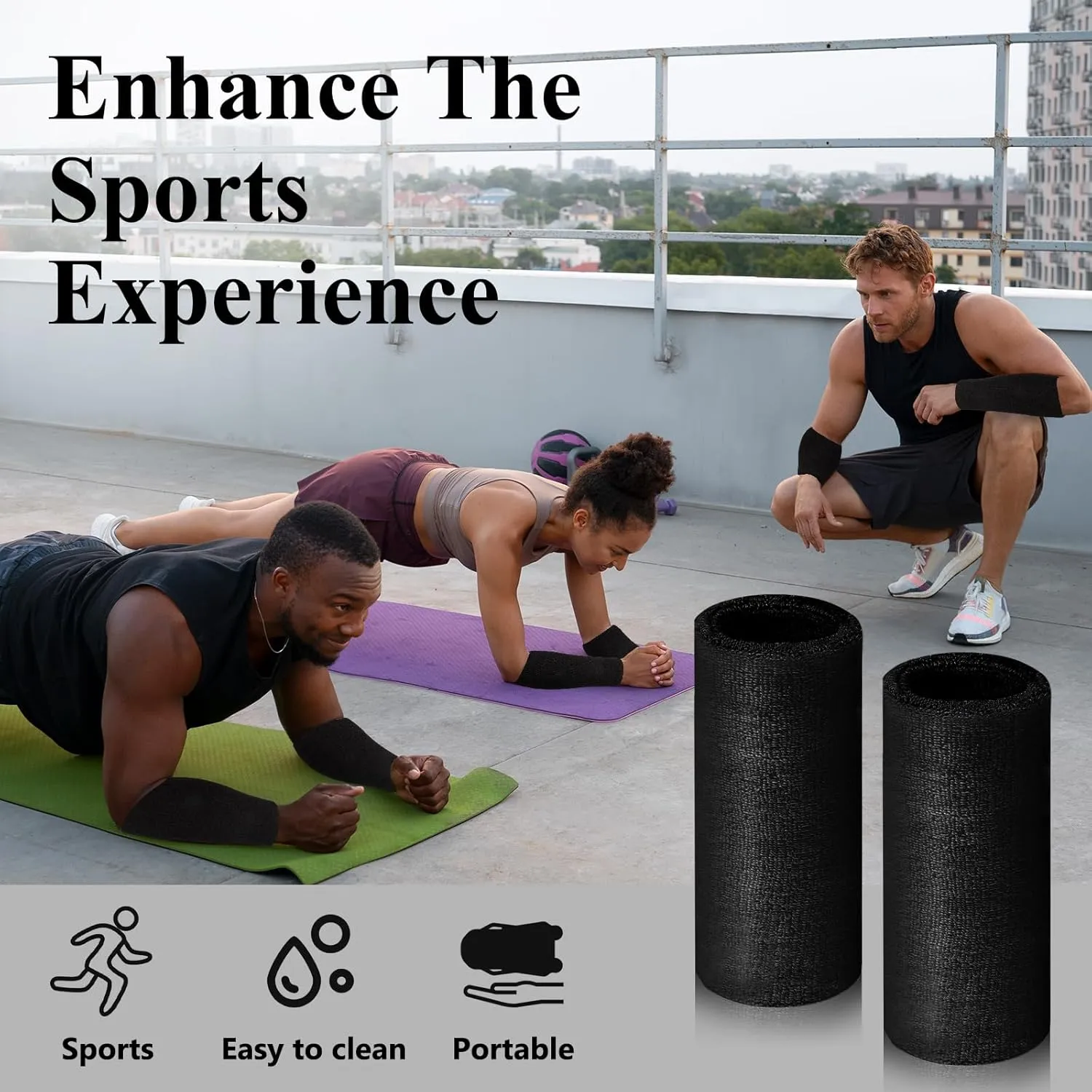 2 Pcs 9 Inch Long Wristbands Sweatbands Black Large Sweat Bands Wristbands Wrist Sweatbands Bulk Arm Sweat Bands for Men Women Weight Loss Football Workout