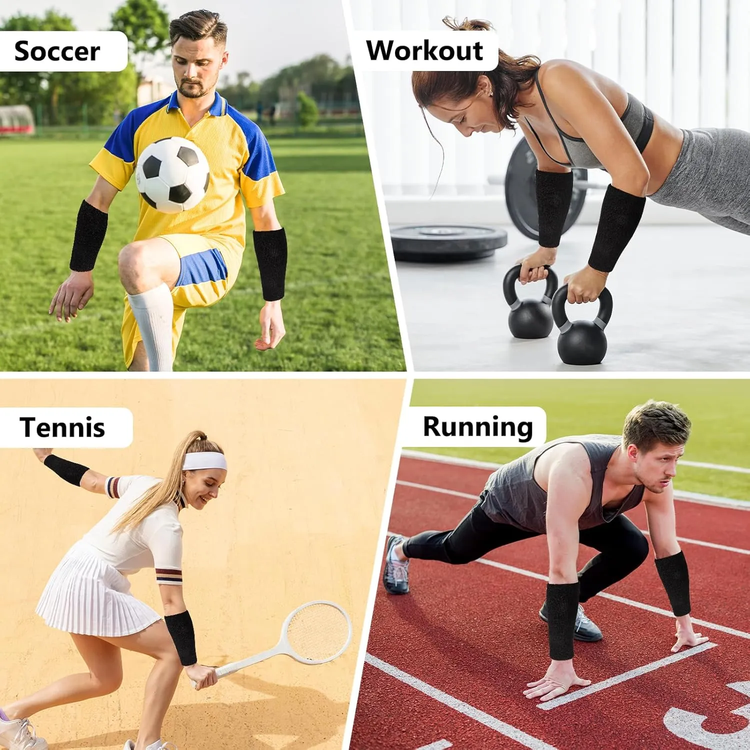 2 Pcs 9 Inch Long Wristbands Sweatbands Black Large Sweat Bands Wristbands Wrist Sweatbands Bulk Arm Sweat Bands for Men Women Weight Loss Football Workout
