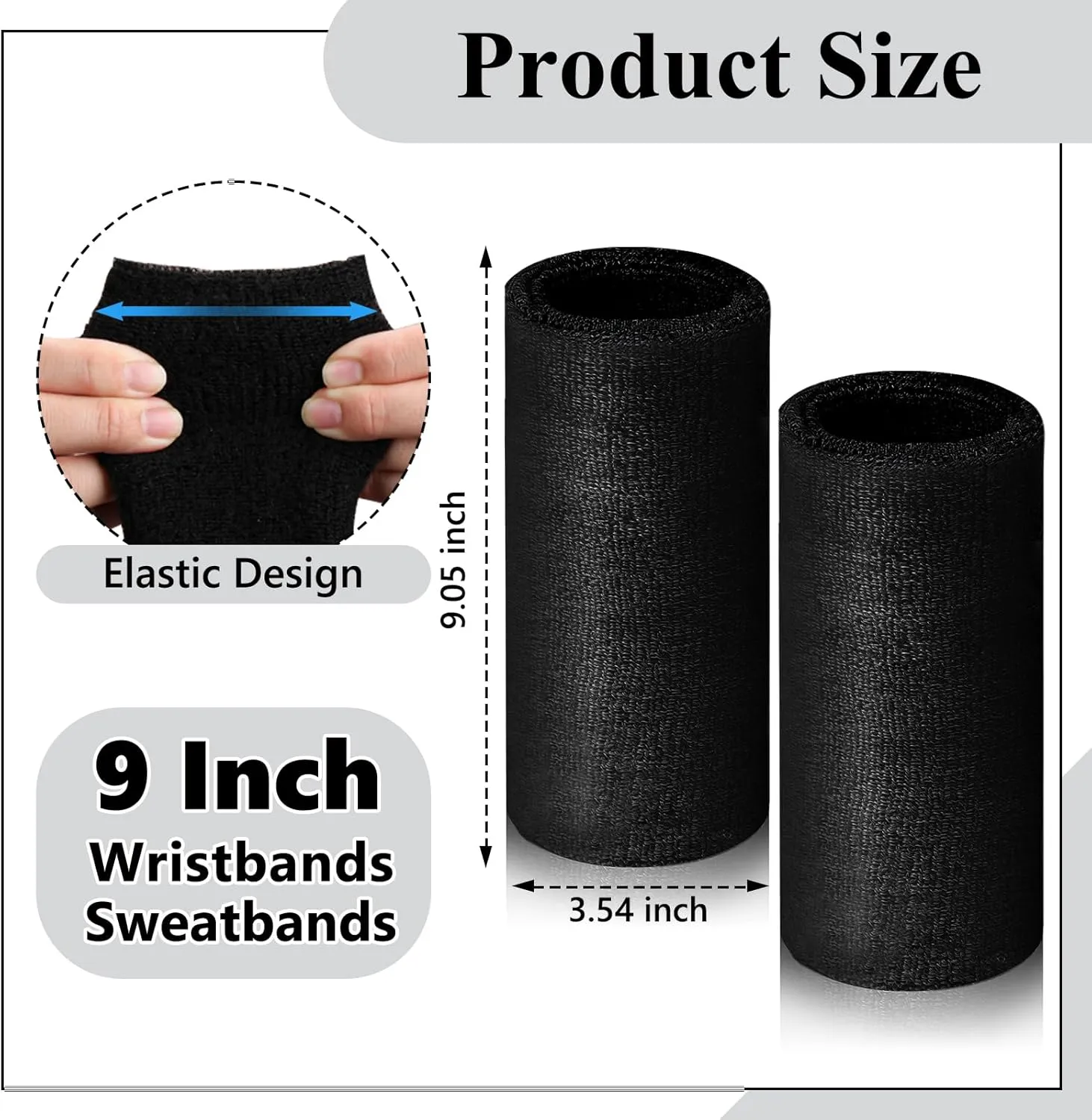 2 Pcs 9 Inch Long Wristbands Sweatbands Black Large Sweat Bands Wristbands Wrist Sweatbands Bulk Arm Sweat Bands for Men Women Weight Loss Football Workout