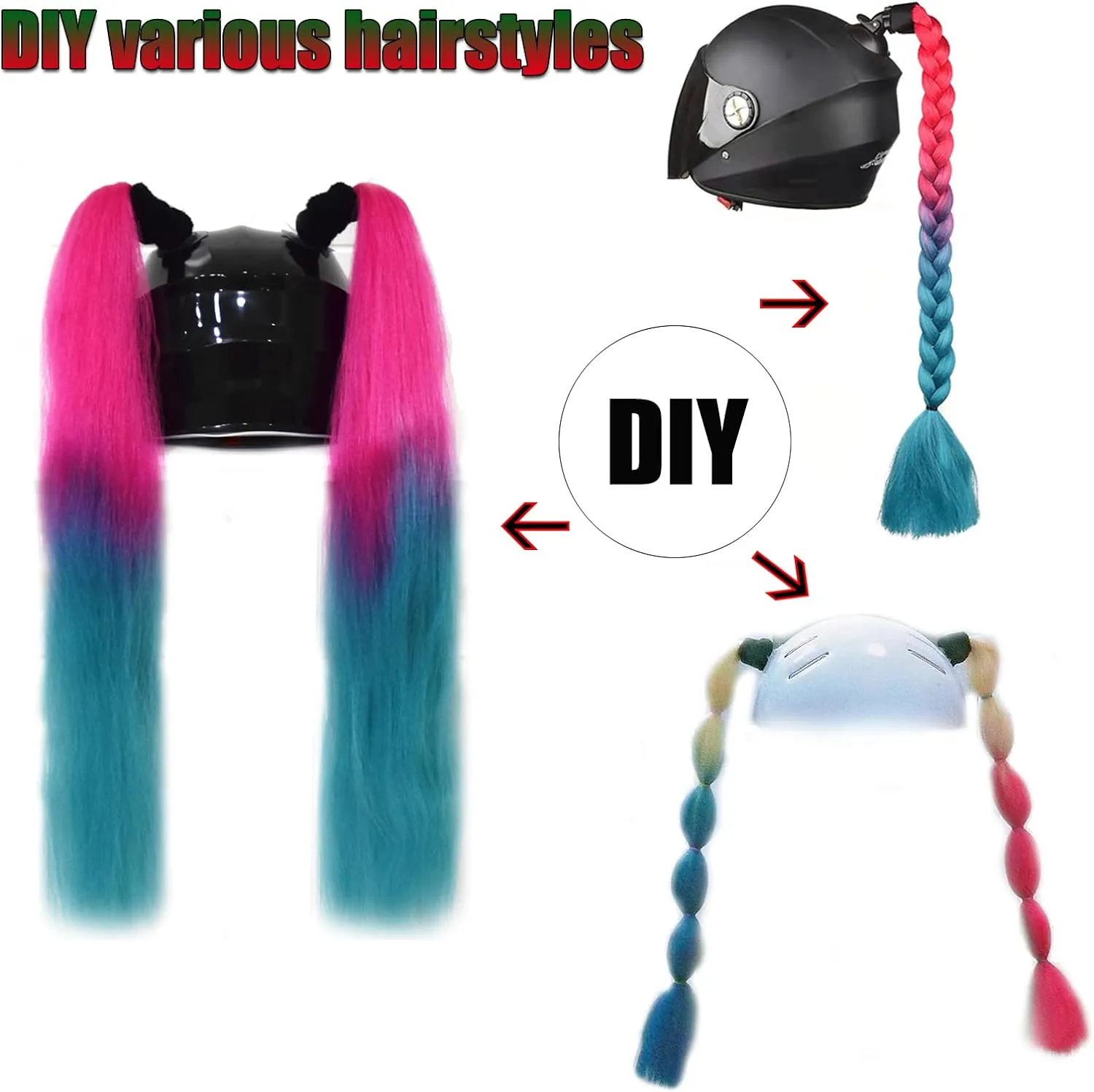 2 Psc Helmet Pigtail Motorcycle Helmet Ponytail Bicycle Helmet Braids Hair Tails for Any Helmets Decorations Cup Reusable