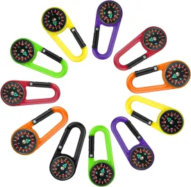 24 Pcs Assorted Color Compass Carabiner Keychains, 2.71 Inch Plastic Clip-on Hiking Accessory for Outdoor Camping, Party Favors for Kids, Self-Locking Design for Birthday Bags