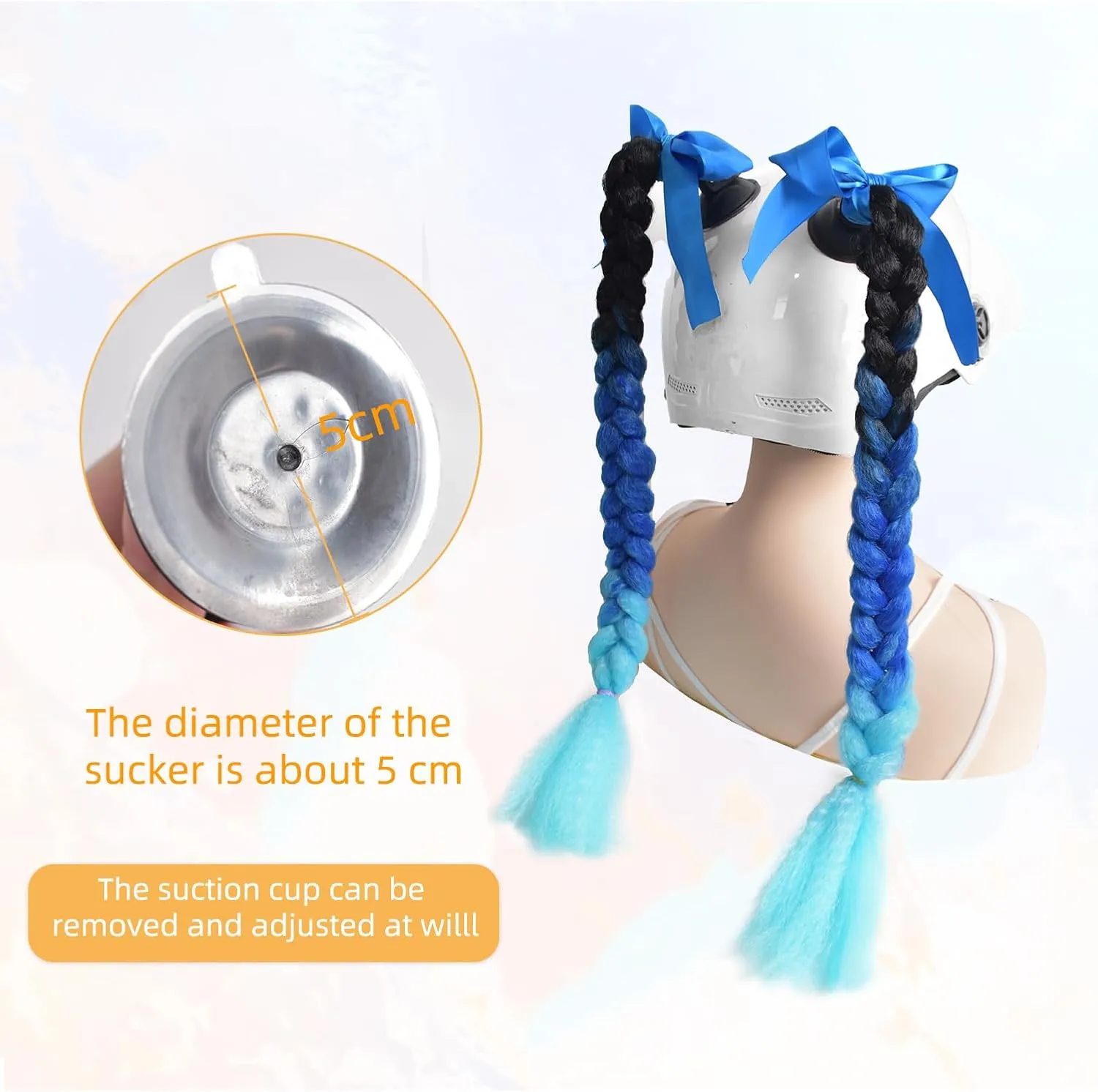 2pc Helmet Pigtail with Detachable Suction Cup Motorcycle Helmet Ski Helmet Ponytail Bicycle Helmet Braids Hair Tails for Any Helmets Decorations 23inch (Helmet not Included)