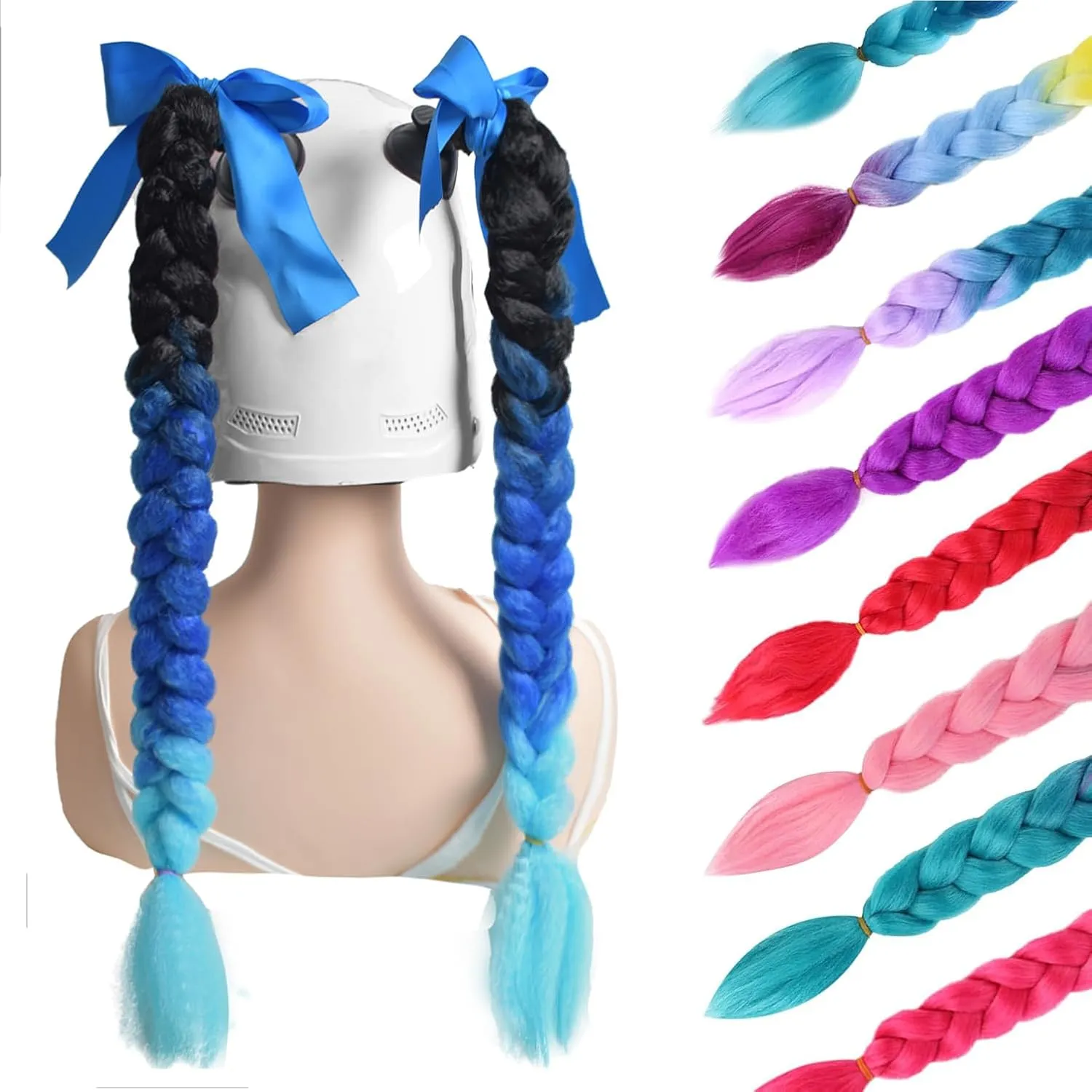 2pc Helmet Pigtail with Detachable Suction Cup Motorcycle Helmet Ski Helmet Ponytail Bicycle Helmet Braids Hair Tails for Any Helmets Decorations 23inch (Helmet not Included)