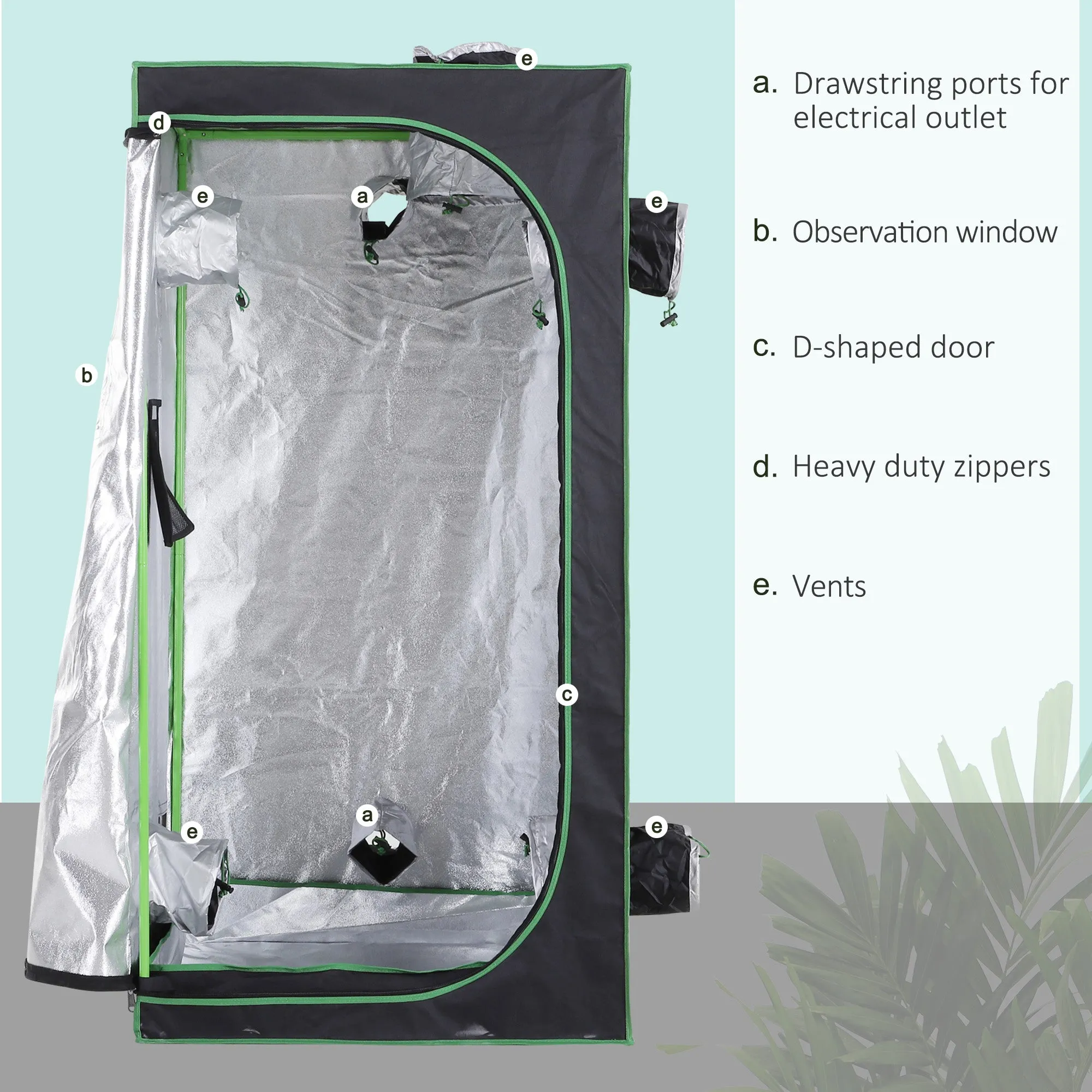 Hydroponic Plant Grow Tent 80L x 80W x 160Hcm-Black/Green