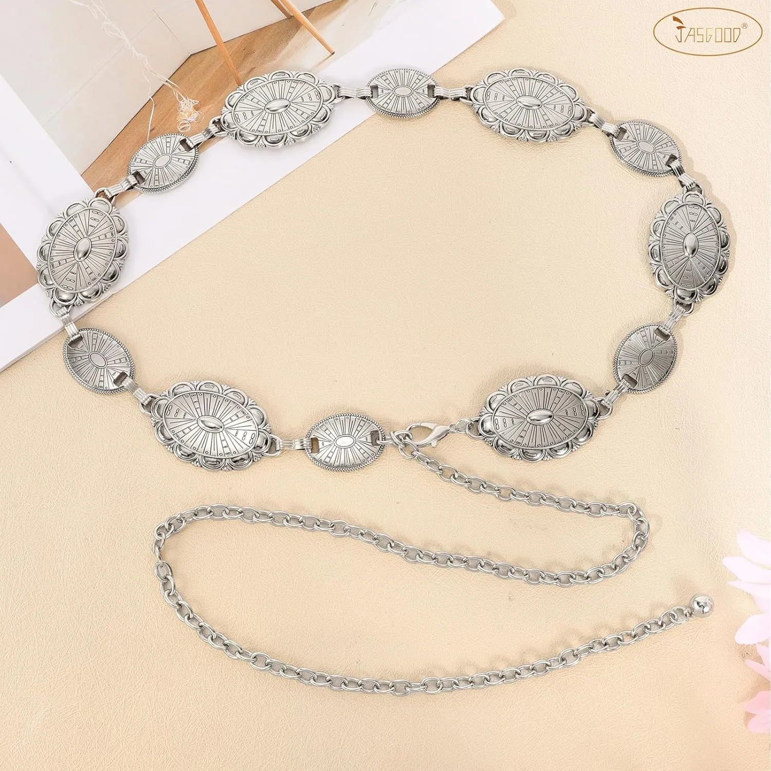 JASGOOD Western Concho Belt Women Cowgirl Metal Belts Boho Waist Link Chain Country Concert Outfit for Dress
