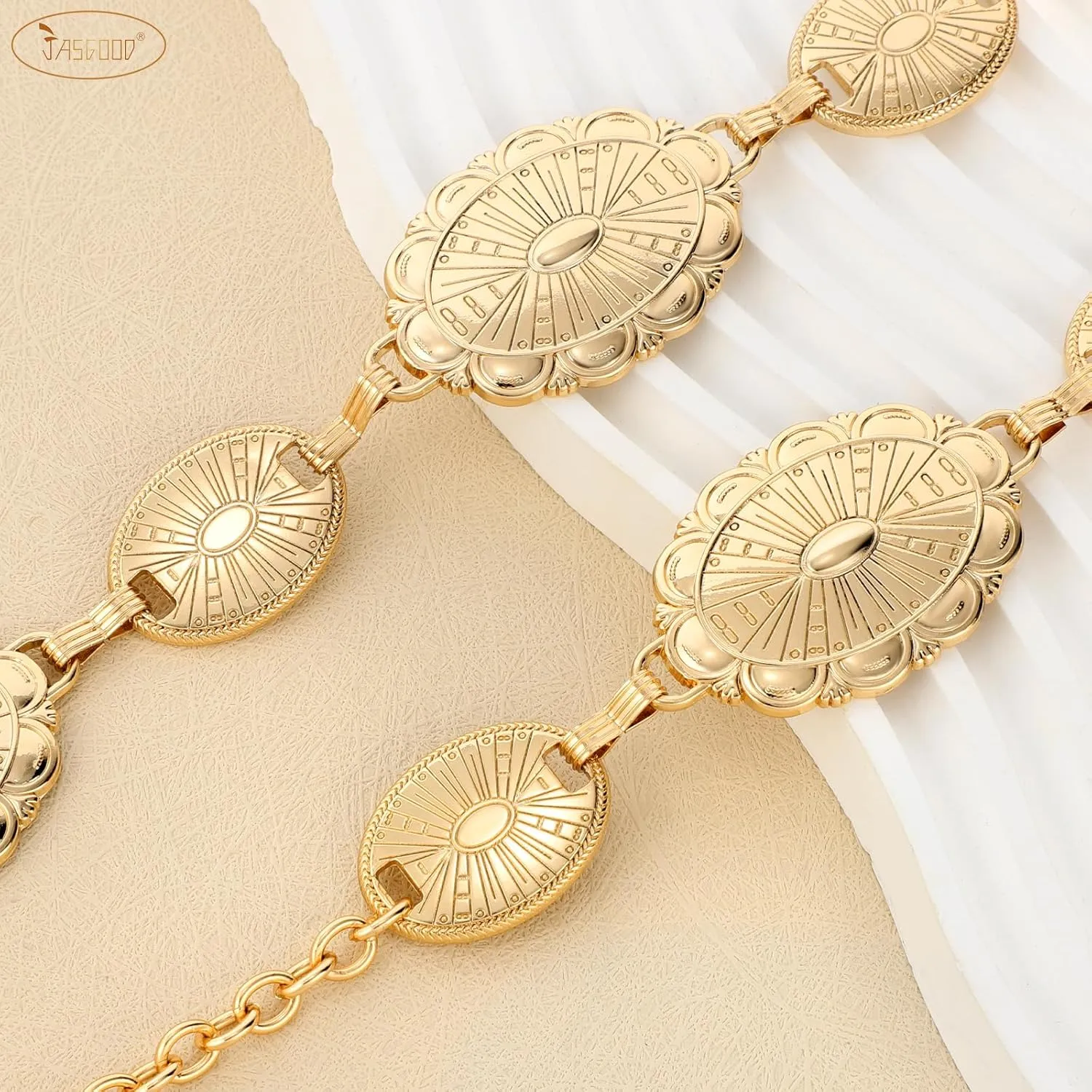 JASGOOD Western Concho Belt Women Cowgirl Metal Belts Boho Waist Link Chain Country Concert Outfit for Dress