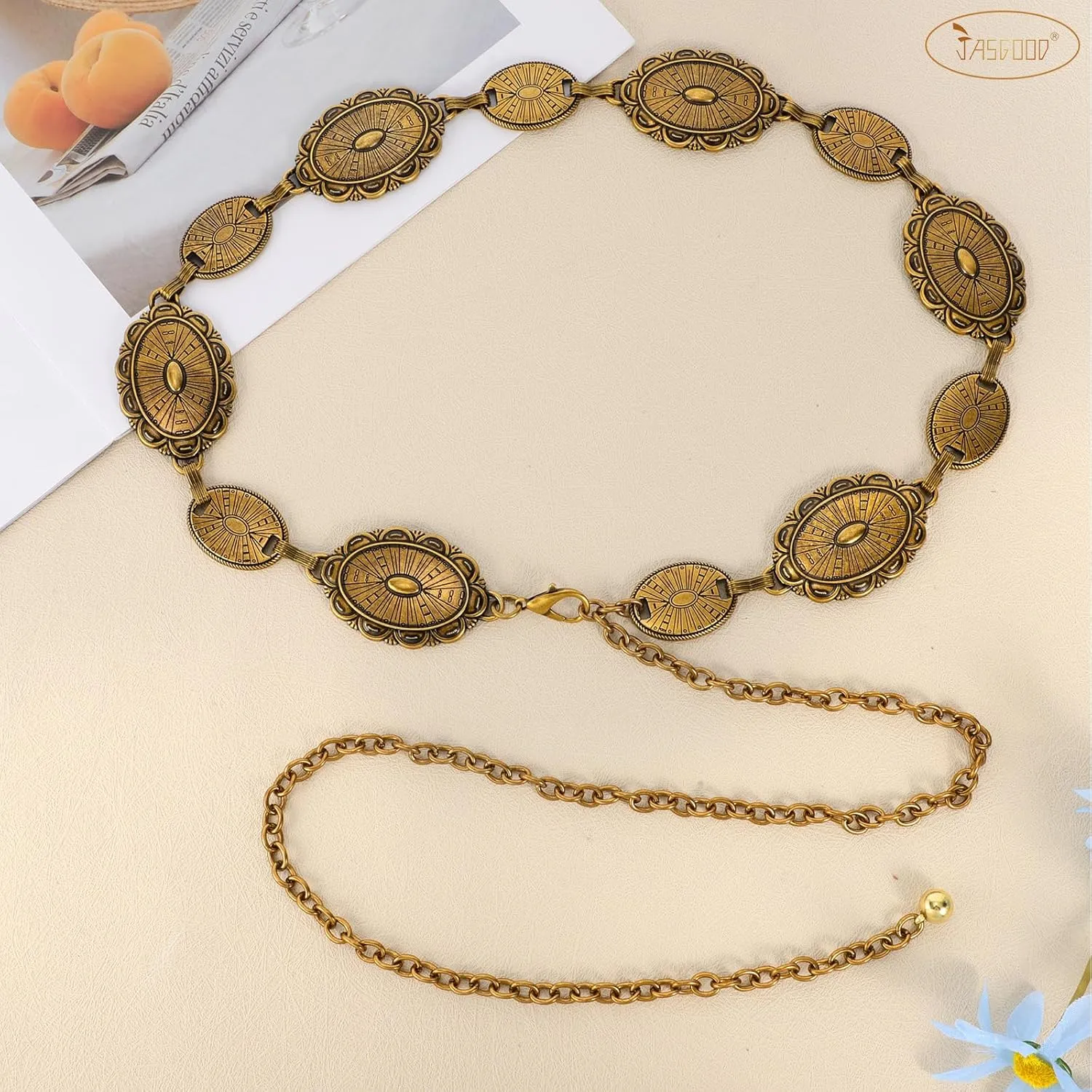 JASGOOD Western Concho Belt Women Cowgirl Metal Belts Boho Waist Link Chain Country Concert Outfit for Dress