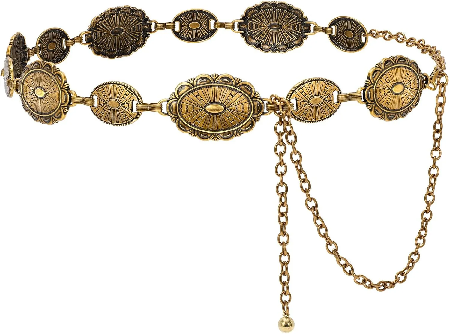 JASGOOD Western Concho Belt Women Cowgirl Metal Belts Boho Waist Link Chain Country Concert Outfit for Dress