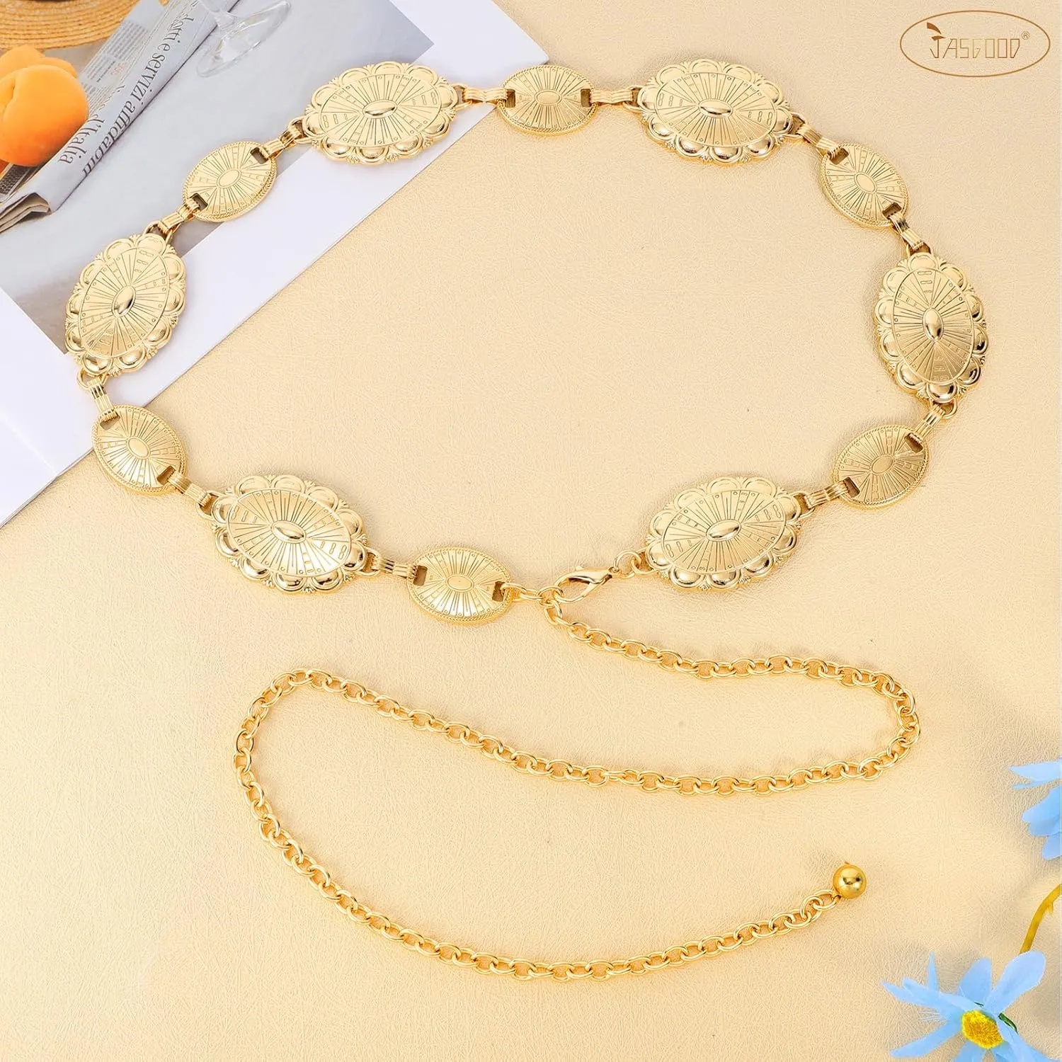 JASGOOD Western Concho Belt Women Cowgirl Metal Belts Boho Waist Link Chain Country Concert Outfit for Dress