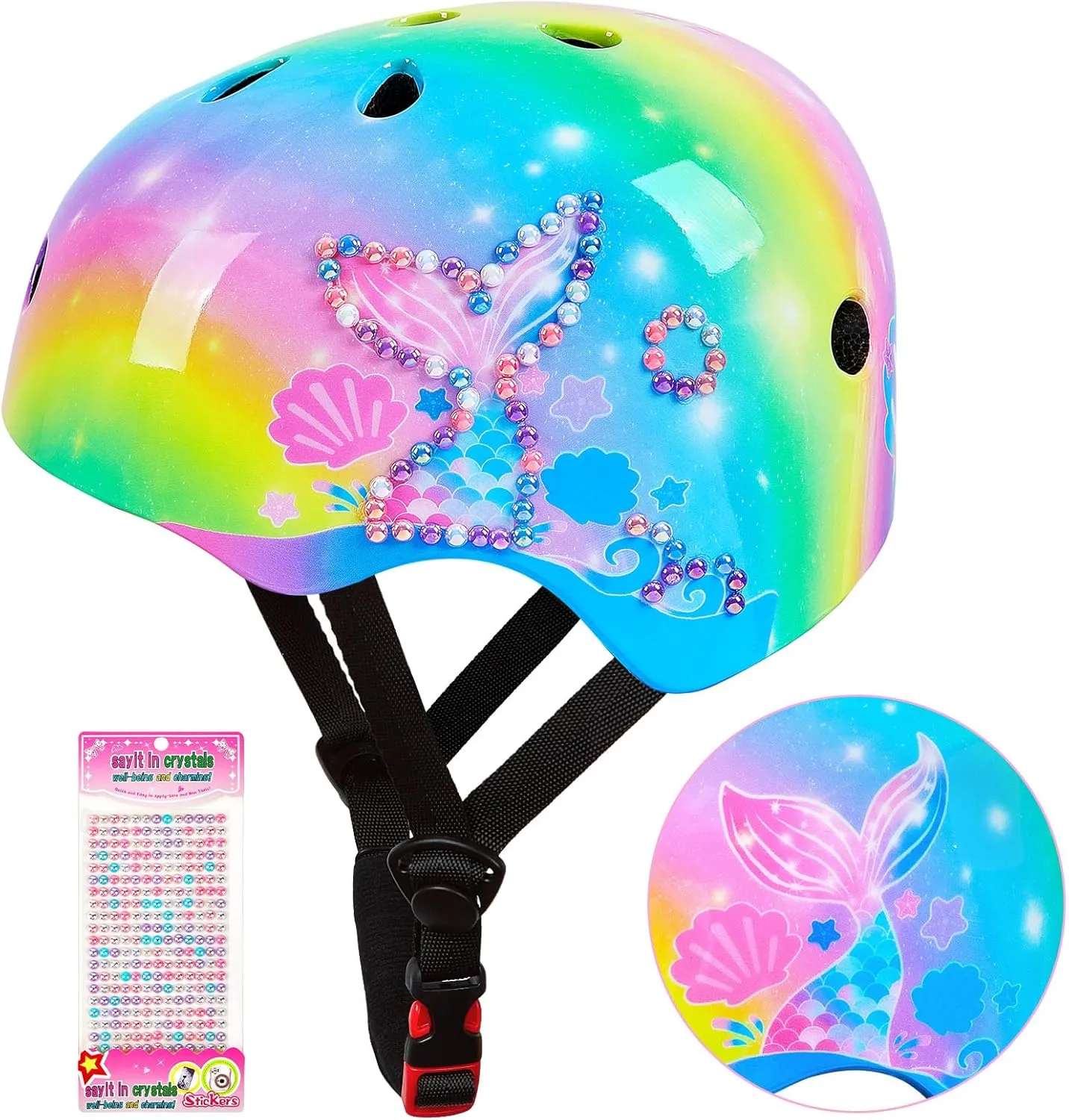 Kids Bike Helmet Adjustable Youth Toddler Helmet with DIY Stickers for Girls Age 3-5-8-14 Years for Bicycle Scooter Skateboard Roller Skating
