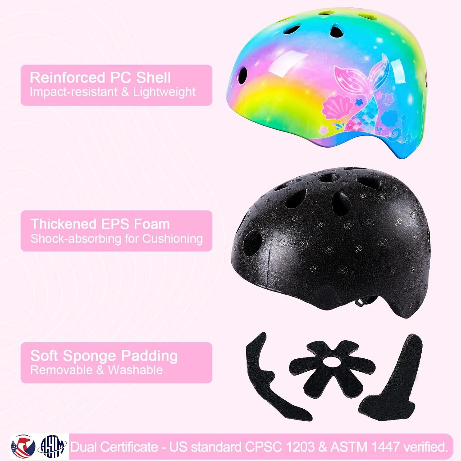 Kids Bike Helmet Adjustable Youth Toddler Helmet with DIY Stickers for Girls Age 3-5-8-14 Years for Bicycle Scooter Skateboard Roller Skating