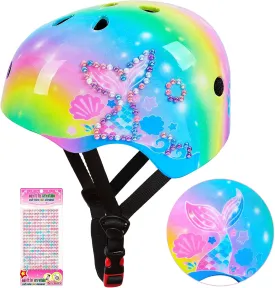 Kids Bike Helmet Adjustable Youth Toddler Helmet with DIY Stickers for Girls Age 3-5-8-14 Years for Bicycle Scooter Skateboard Roller Skating