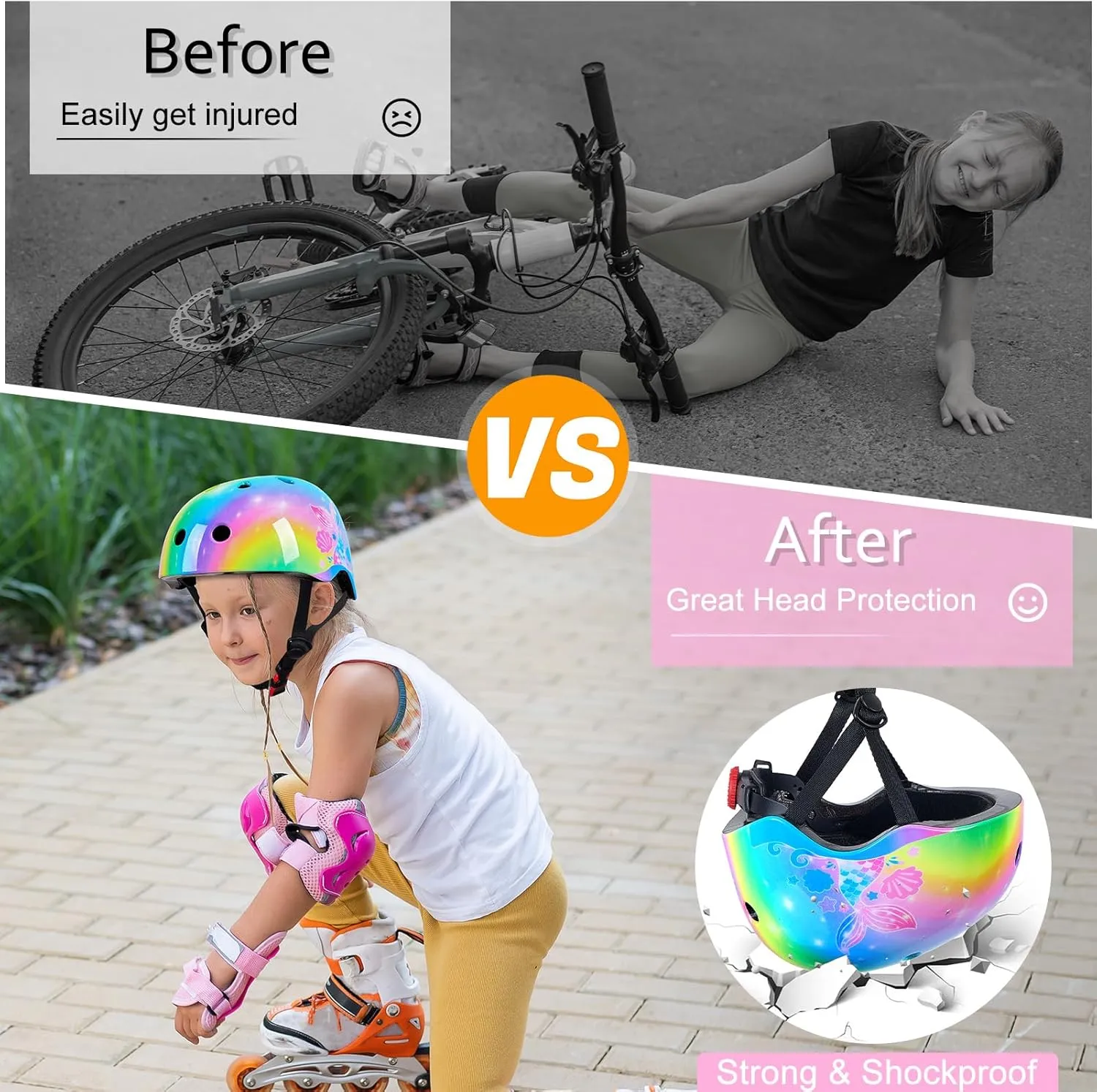 Kids Bike Helmet Adjustable Youth Toddler Helmet with DIY Stickers for Girls Age 3-5-8-14 Years for Bicycle Scooter Skateboard Roller Skating