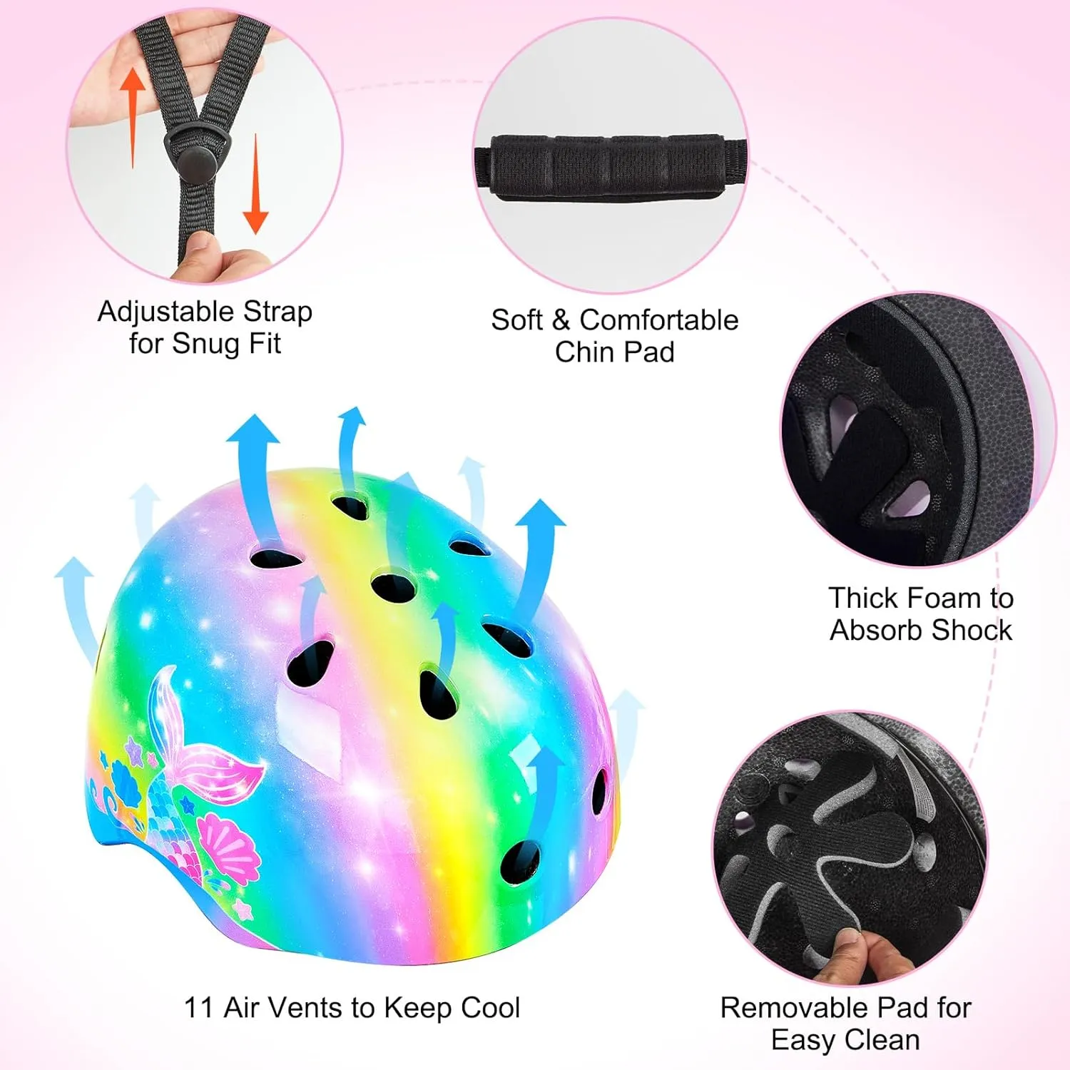 Kids Bike Helmet Adjustable Youth Toddler Helmet with DIY Stickers for Girls Age 3-5-8-14 Years for Bicycle Scooter Skateboard Roller Skating