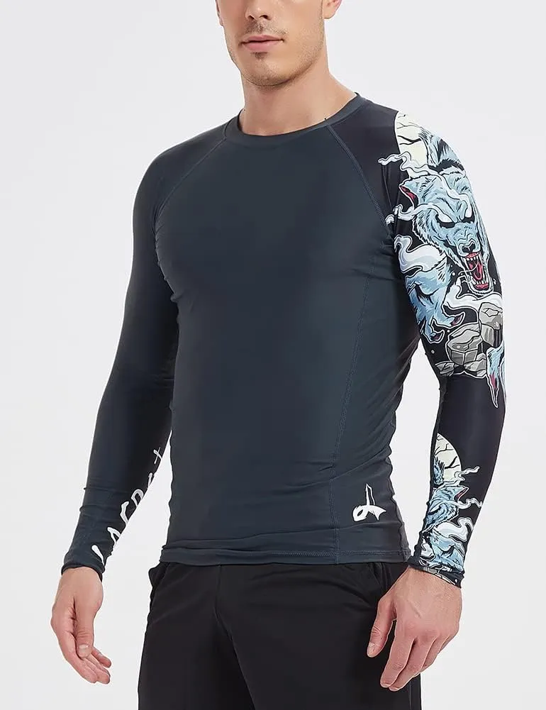 LAFROI Men's Long Sleeve UPF 50  Baselayer Skins Performance Fit Compression Rash Guard-CLYYB