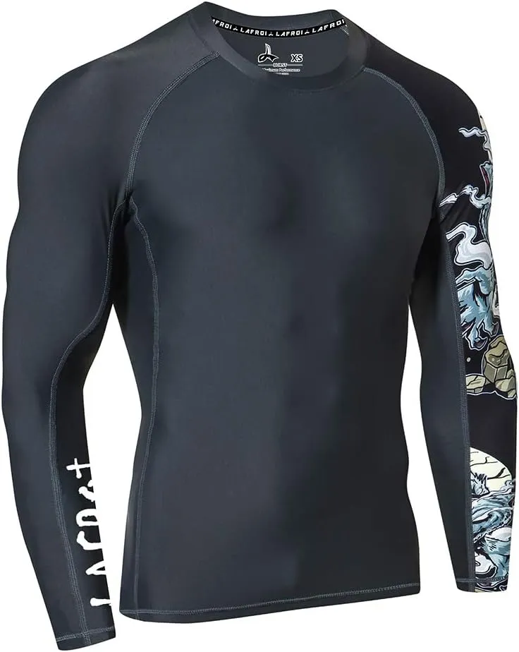LAFROI Men's Long Sleeve UPF 50  Baselayer Skins Performance Fit Compression Rash Guard-CLYYB