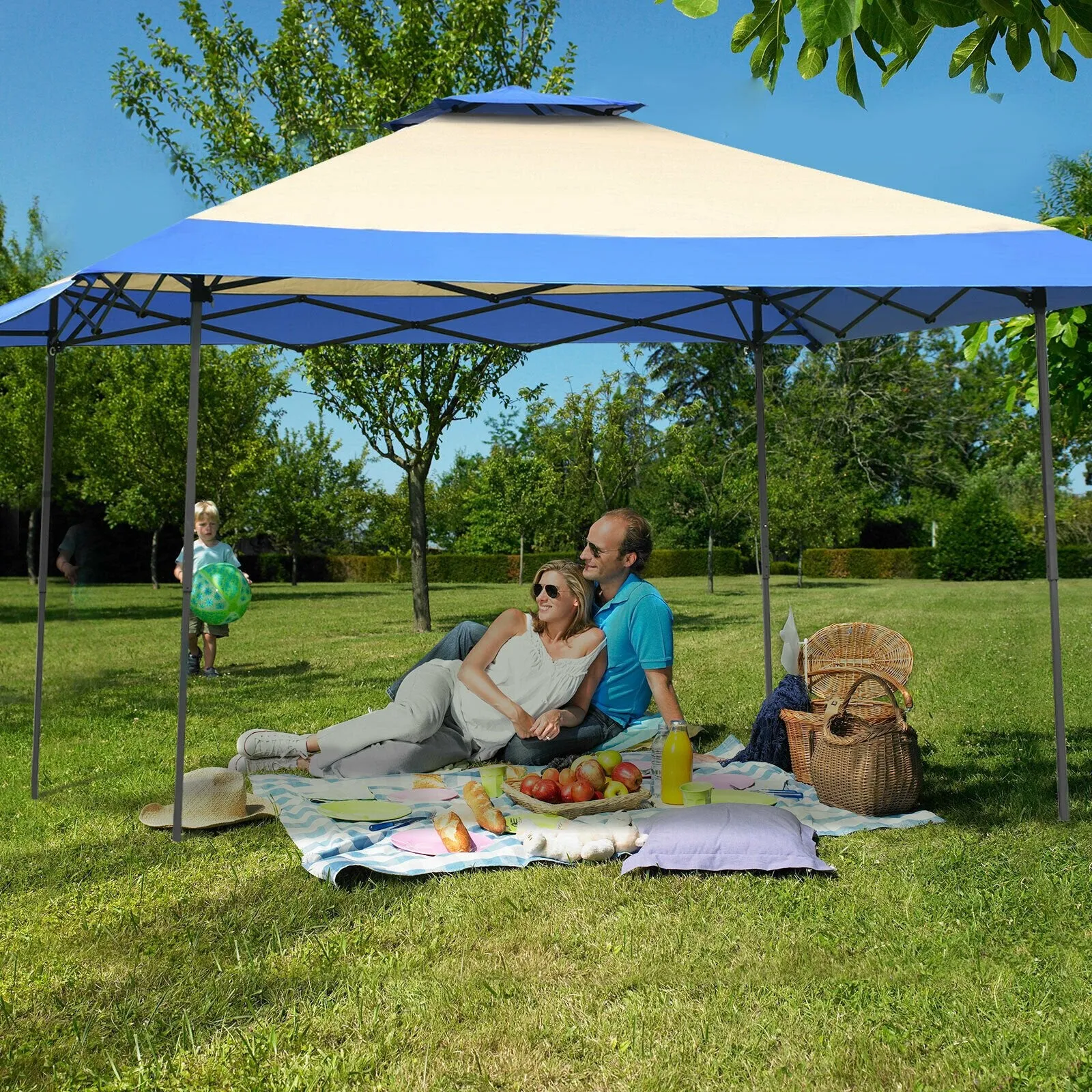 Large Adjustable Height Gazebo Canopy Patio Shelter-Blue