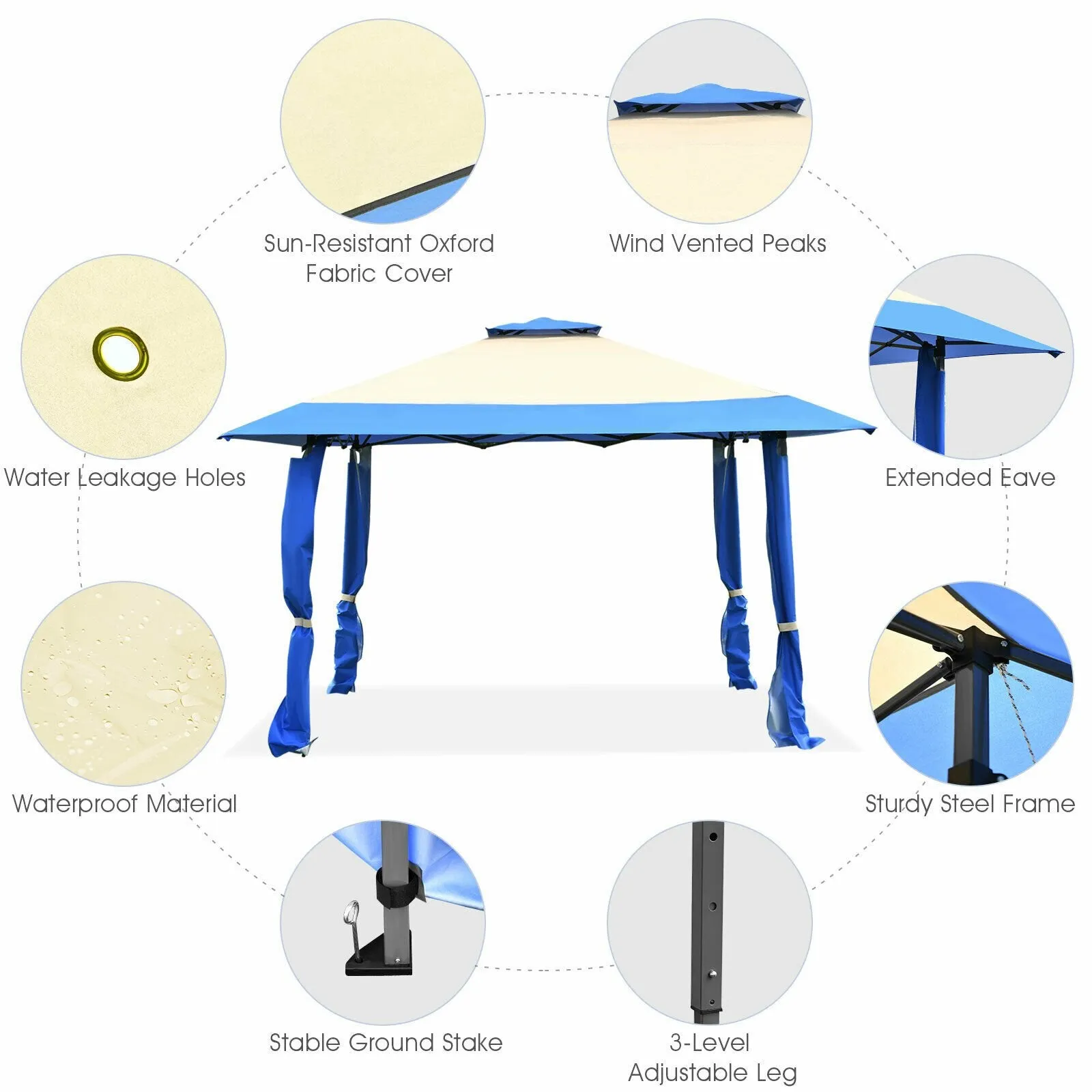 Large Adjustable Height Gazebo Canopy Patio Shelter-Blue