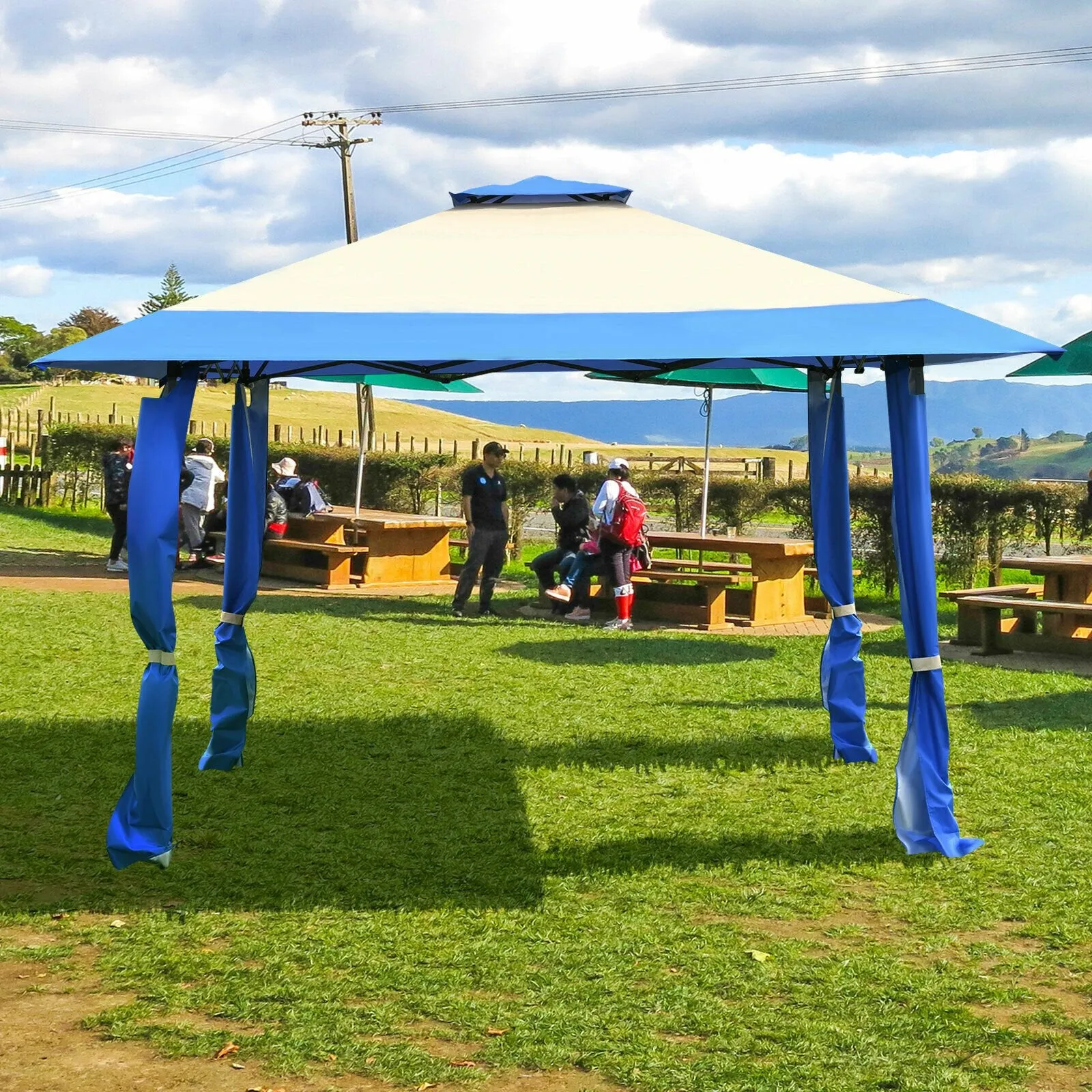 Large Adjustable Height Gazebo Canopy Patio Shelter-Blue
