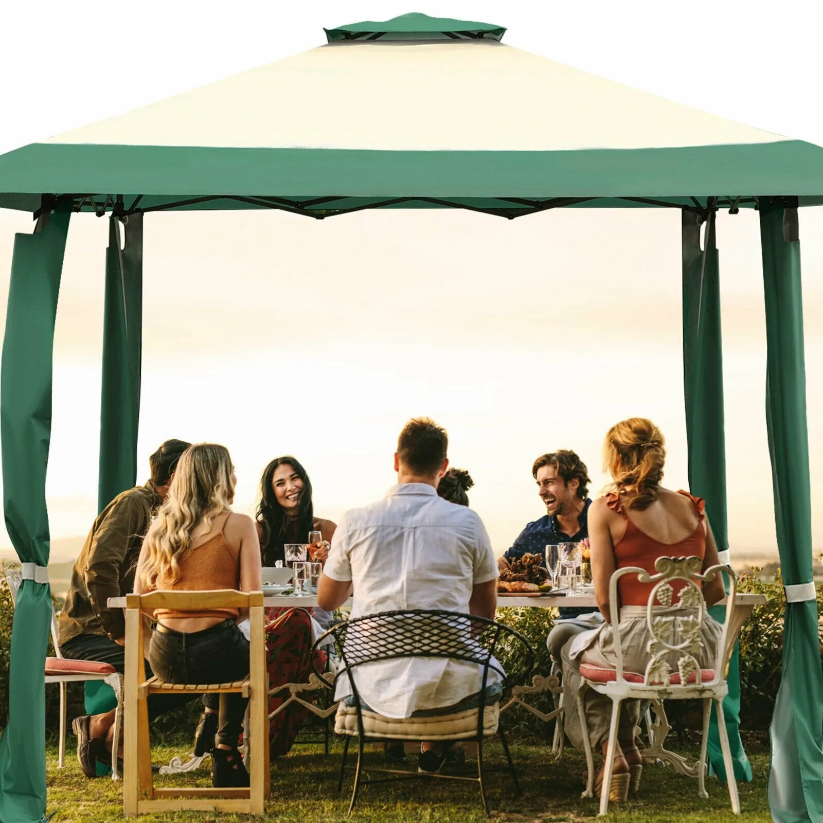 Large Adjustable Height Gazebo Canopy Patio Shelter-Green
