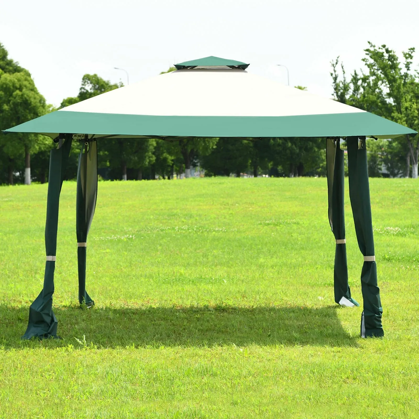 Large Adjustable Height Gazebo Canopy Patio Shelter-Green