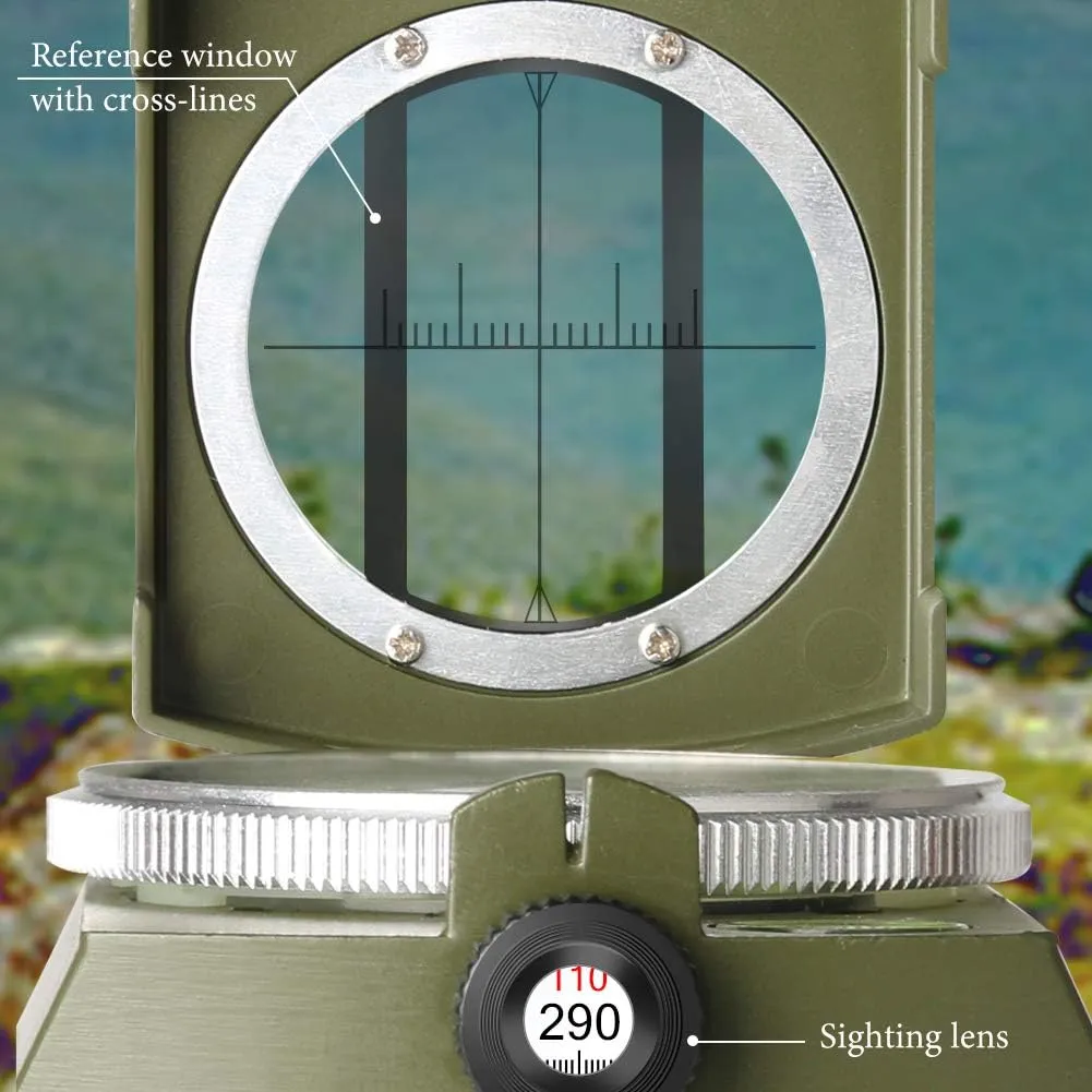 Military Compass, Hiking Compass for Survival with Lensatic Sighting, Luminous Navigation Compass Waterproof for Backpacking Orienteering Camping