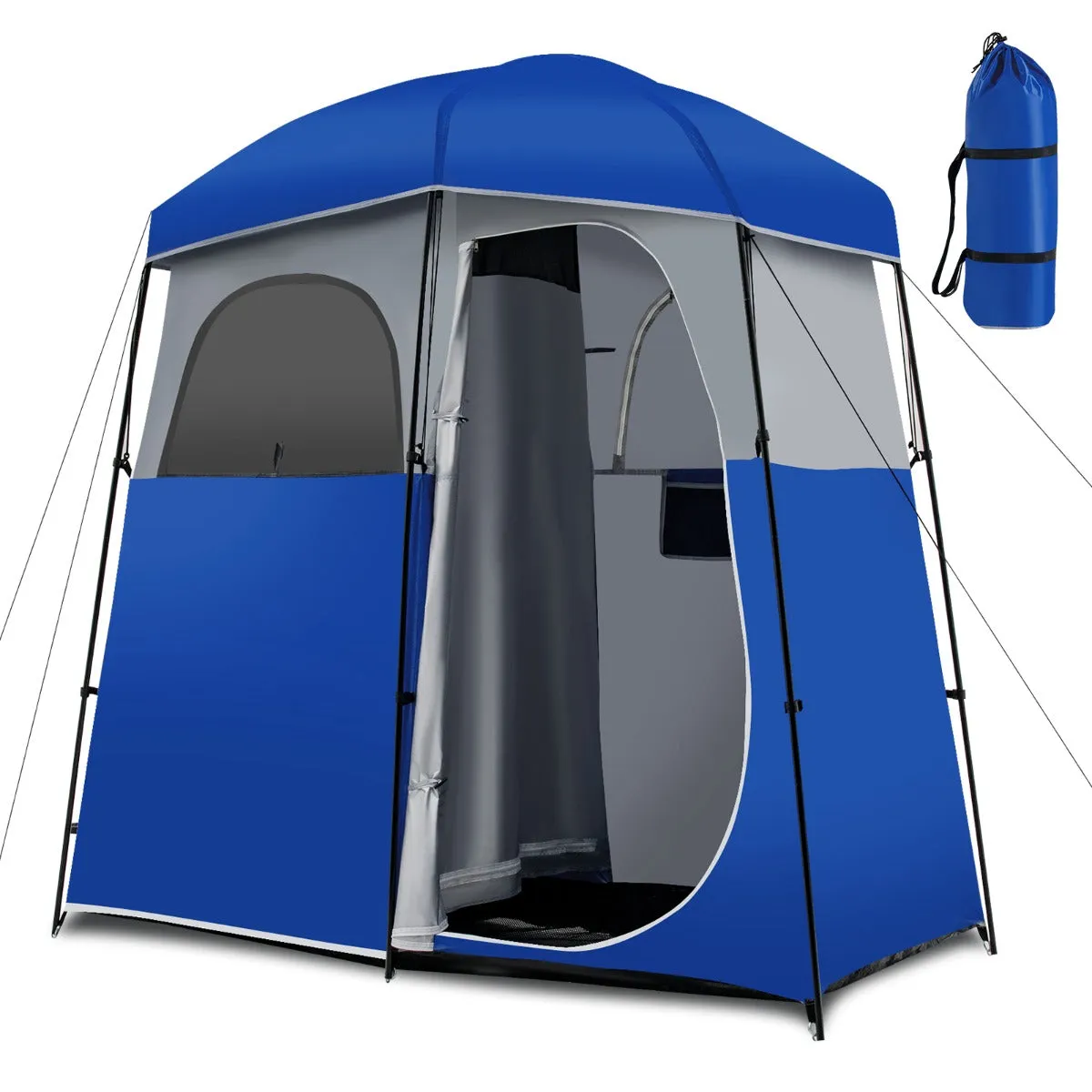NNECW Double-Room Camping Shower Toilet Tent with Floor for Outdoor