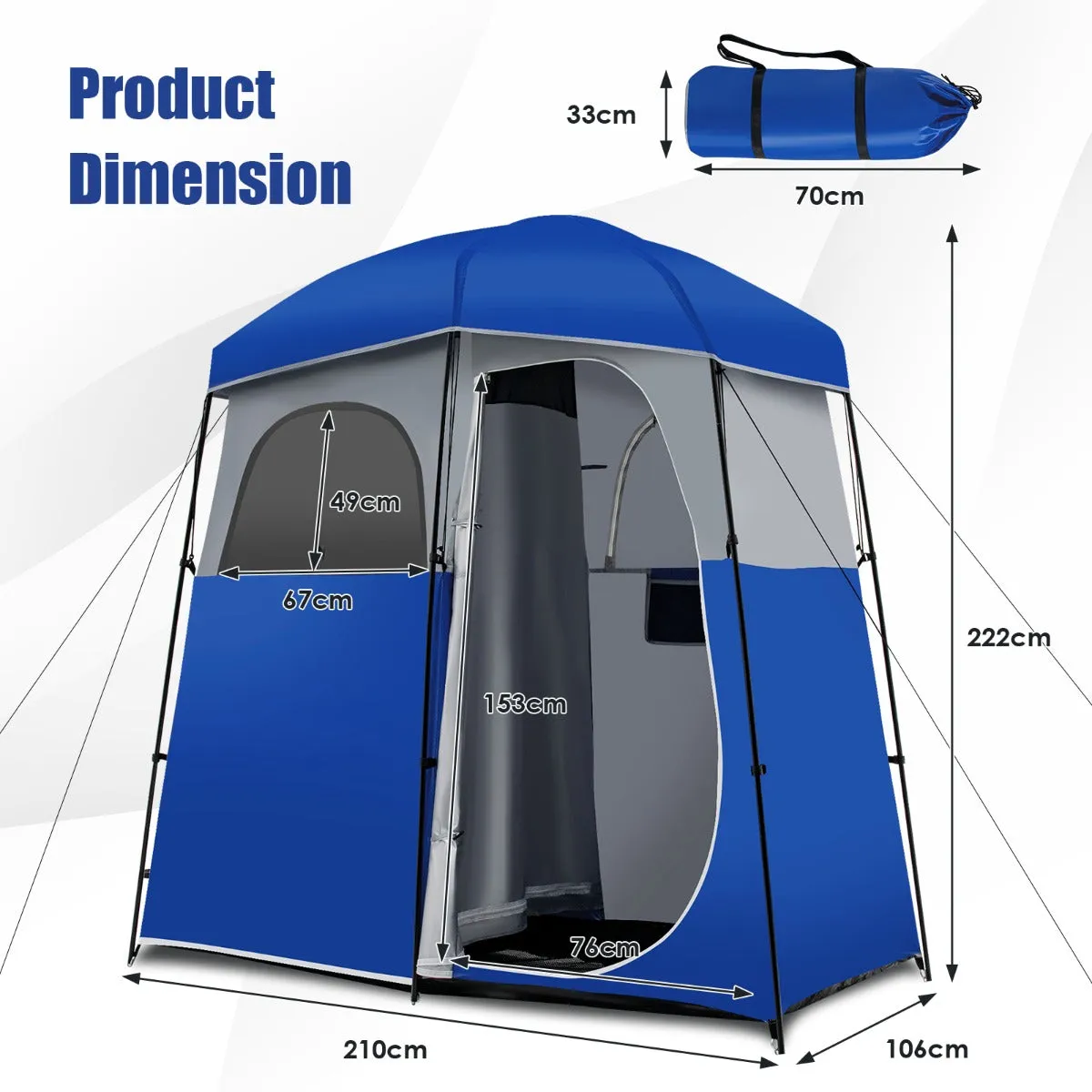 NNECW Double-Room Camping Shower Toilet Tent with Floor for Outdoor