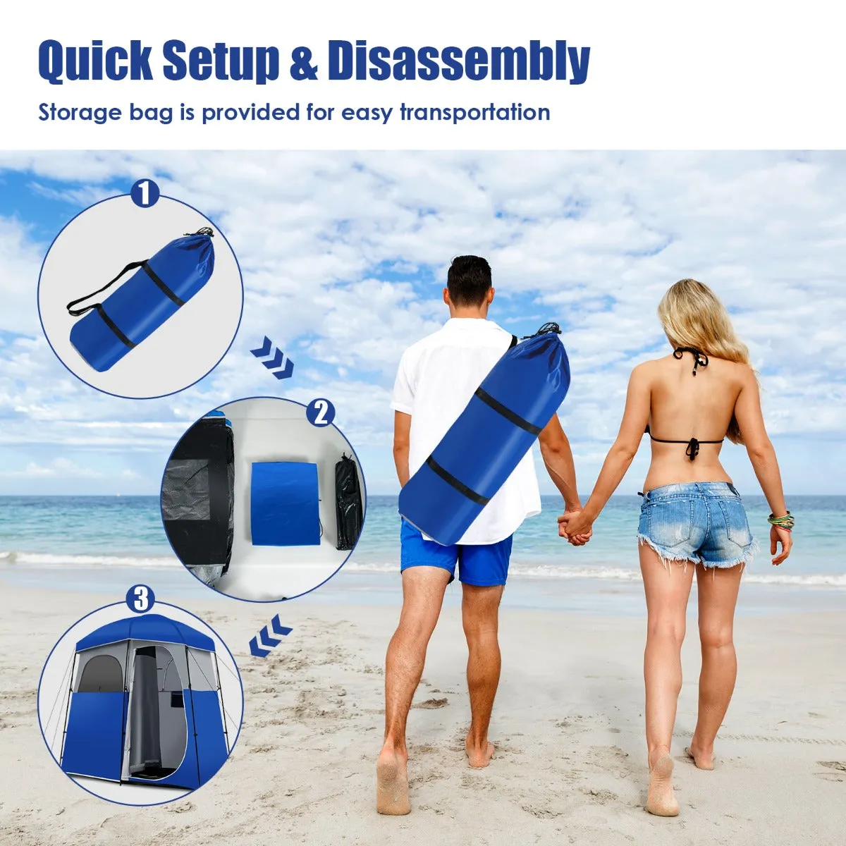 NNECW Double-Room Camping Shower Toilet Tent with Floor for Outdoor