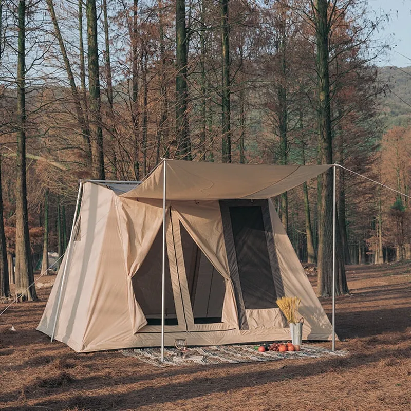 Outdoor Glamping Cotton Fabric Cloth Roof Top Tent 5-8 Person with Rainfly Camping Gear Equipment
