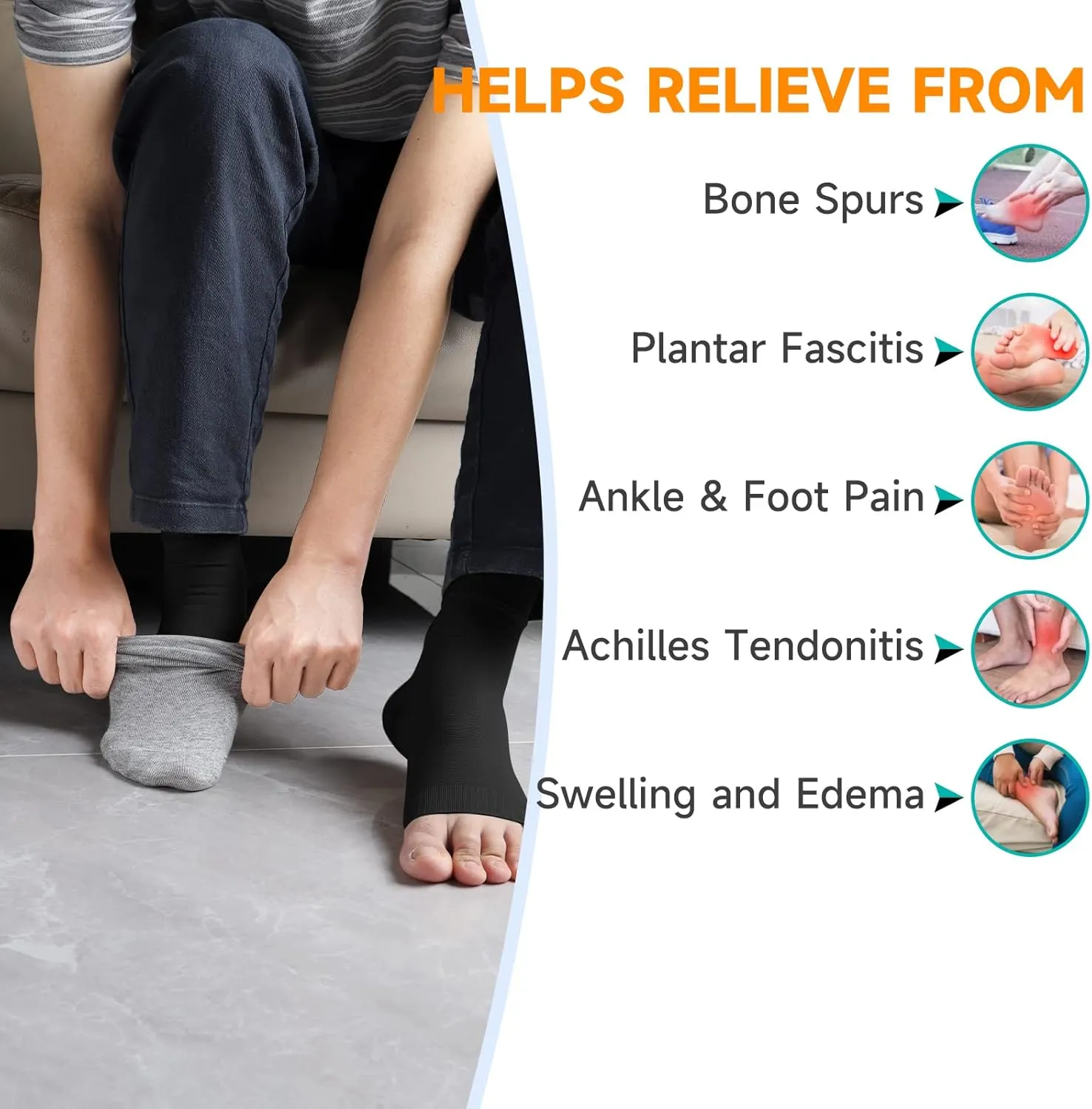 Plantar Fasciitis Socks for Women Men, Truly 20-30mmHg Compression Socks for Arch & Ankle Support, Foot Care Compression Sleeves for Injury Recovery, Eases Swelling, Pain Relief, Black 3XL