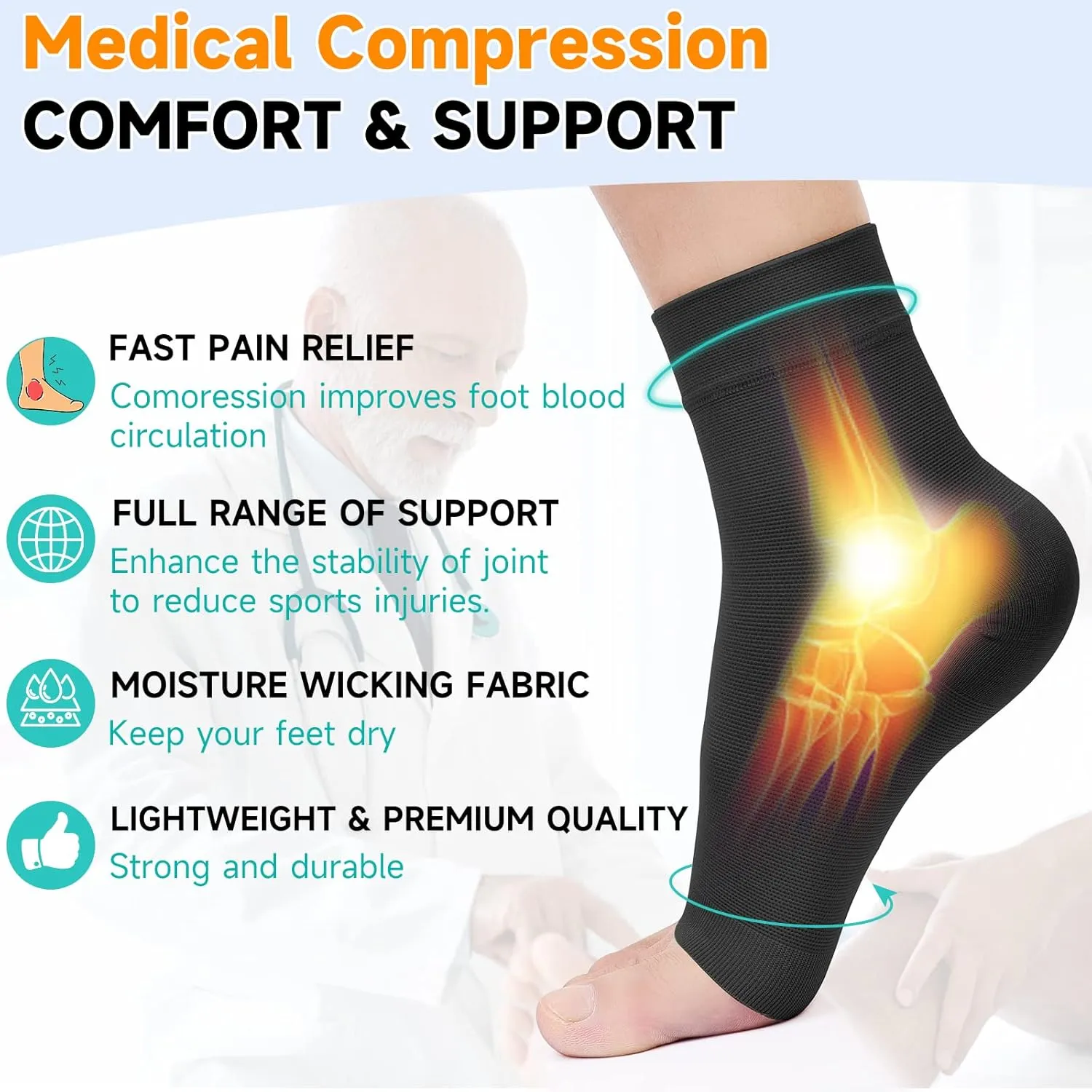 Plantar Fasciitis Socks for Women Men, Truly 20-30mmHg Compression Socks for Arch & Ankle Support, Foot Care Compression Sleeves for Injury Recovery, Eases Swelling, Pain Relief, Black 3XL