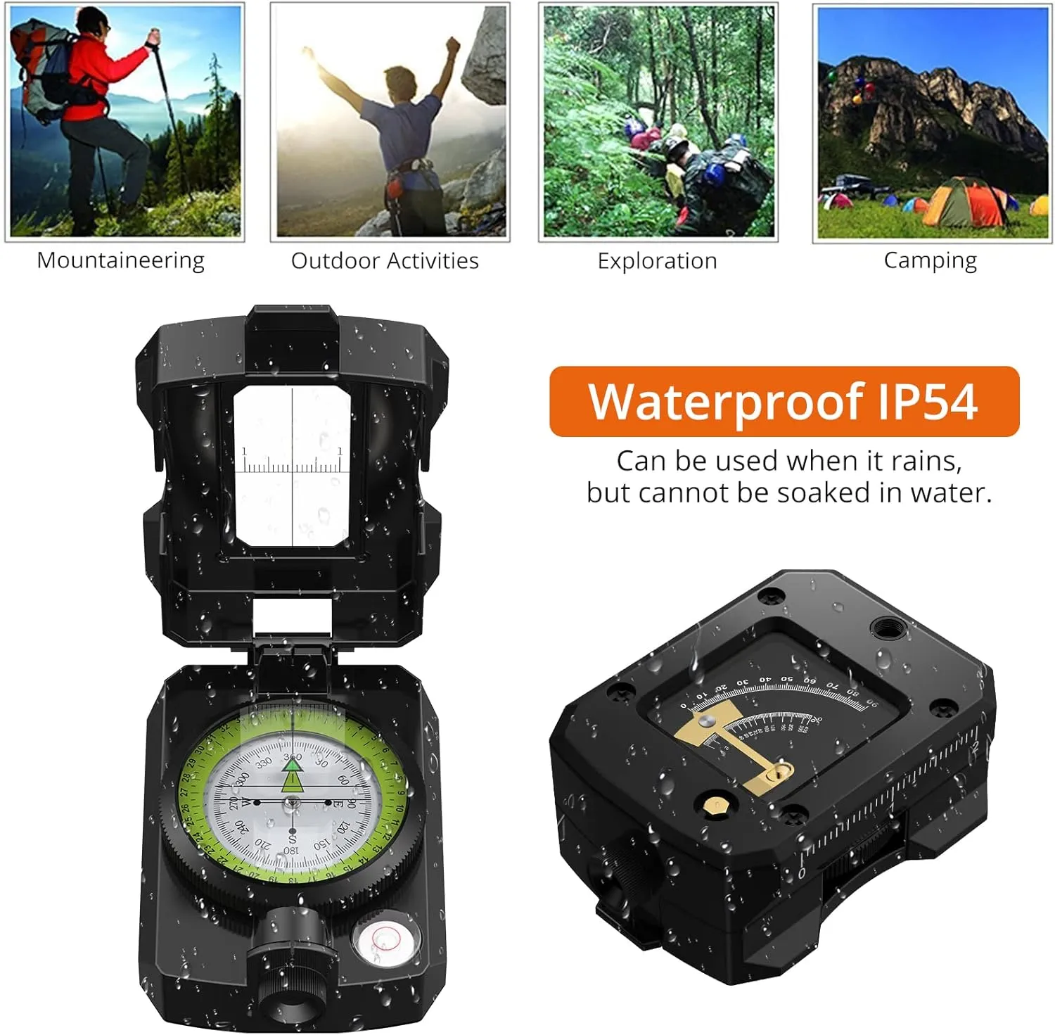 Proster IP54 Hiking Compass with Sighting Clinometer Professional Military Compass Aluminum Alloy Camping Compass Waterproof with Carry Bag