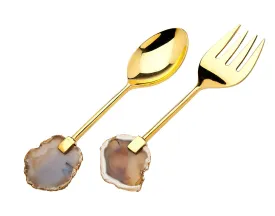 Salad Set Agate Handle - Brass