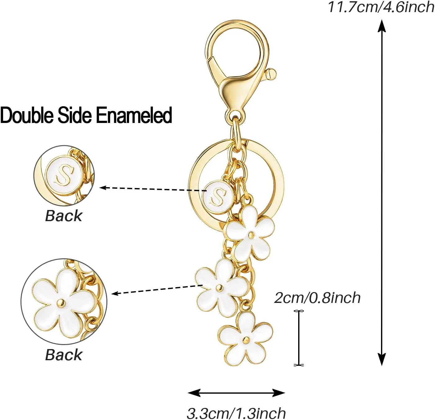 SELOVO Initial Keychain White/Pink Flower Charms for Key Cute Letter Keyring for Handbag Backpack