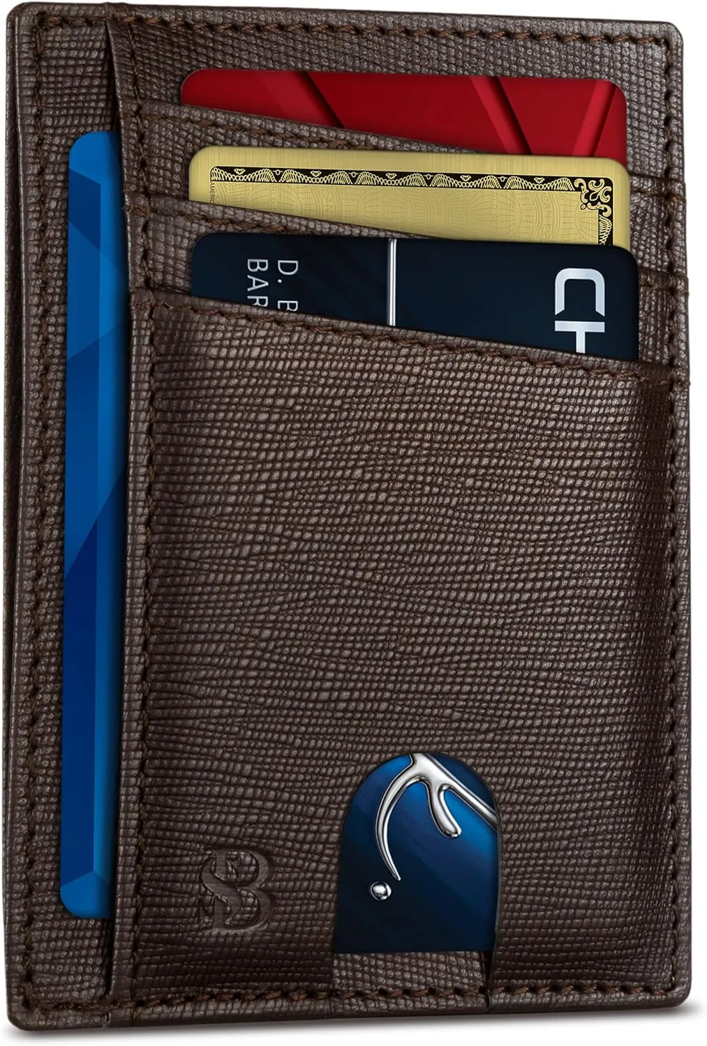 SERMAN BRANDS RFID Blocking Slim Minimalist Mens Front Pocket Wallet. Thin Card Holder. Full Grain Leather Wallets for Men