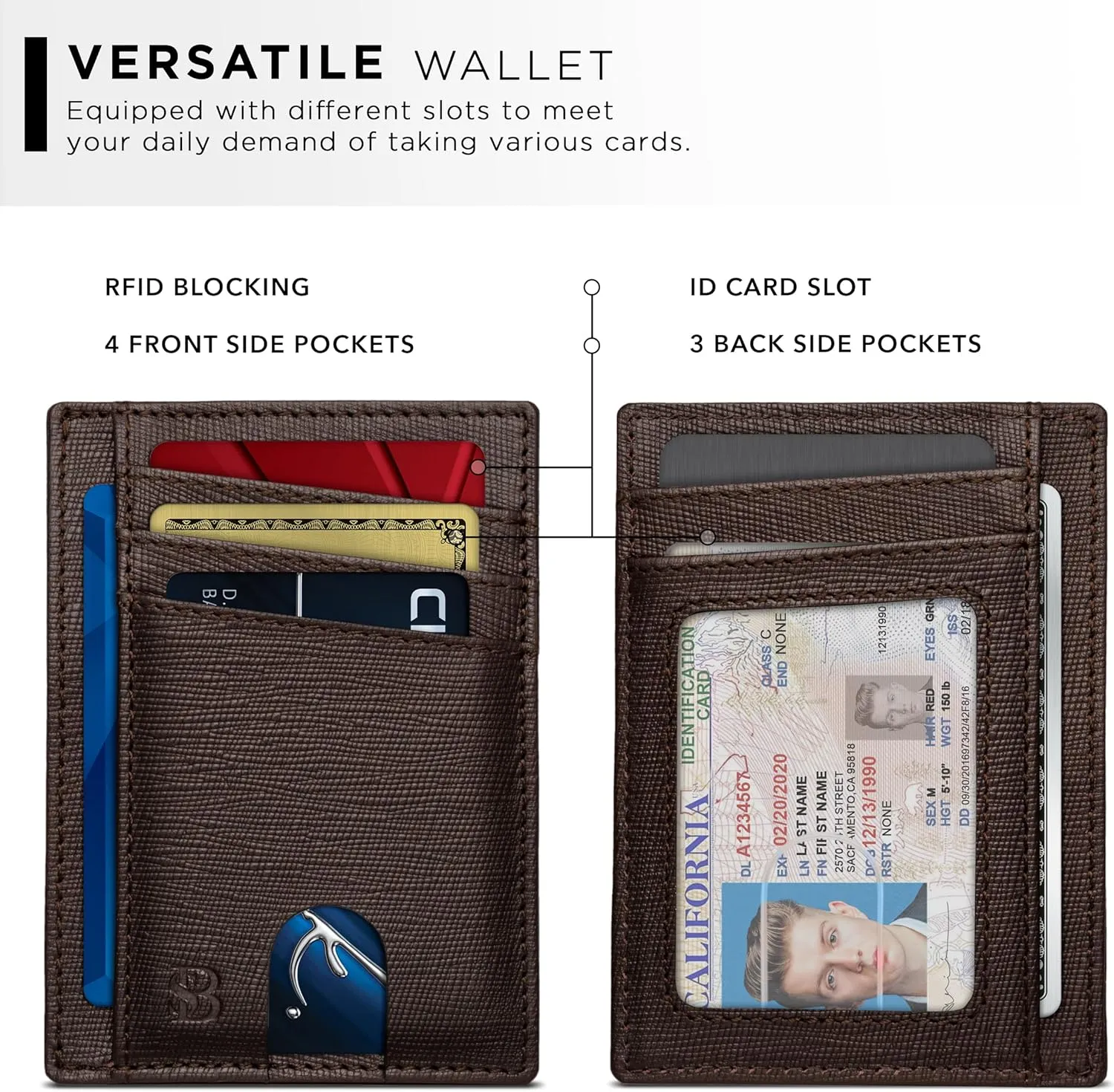 SERMAN BRANDS RFID Blocking Slim Minimalist Mens Front Pocket Wallet. Thin Card Holder. Full Grain Leather Wallets for Men