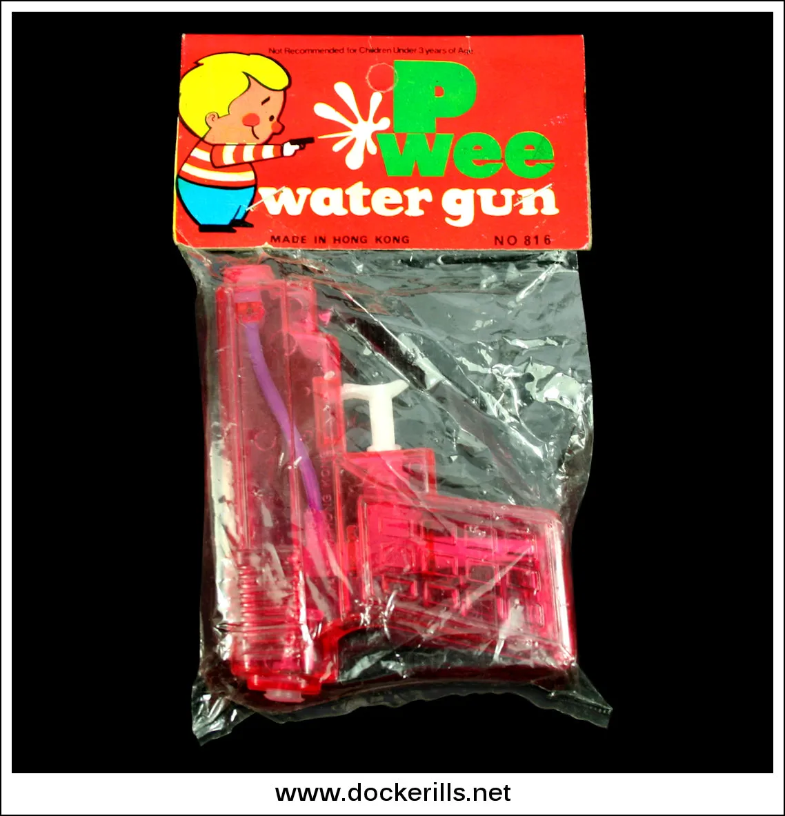 Vintage Water Pistol. P Wee Water Gun, Transparent Red, Hong Kong. 1960's/1970's.